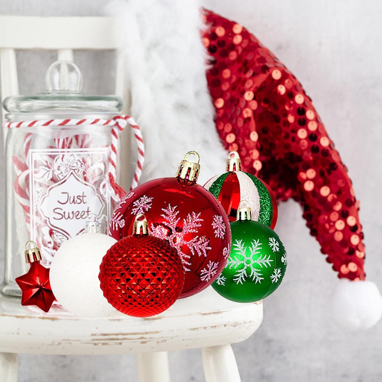 Bomiclss Weihnachtsbaumkugel 44 Stücke Weihnachtskugeln Kunststoff Christbaumkugeln – Bild 5 von 5