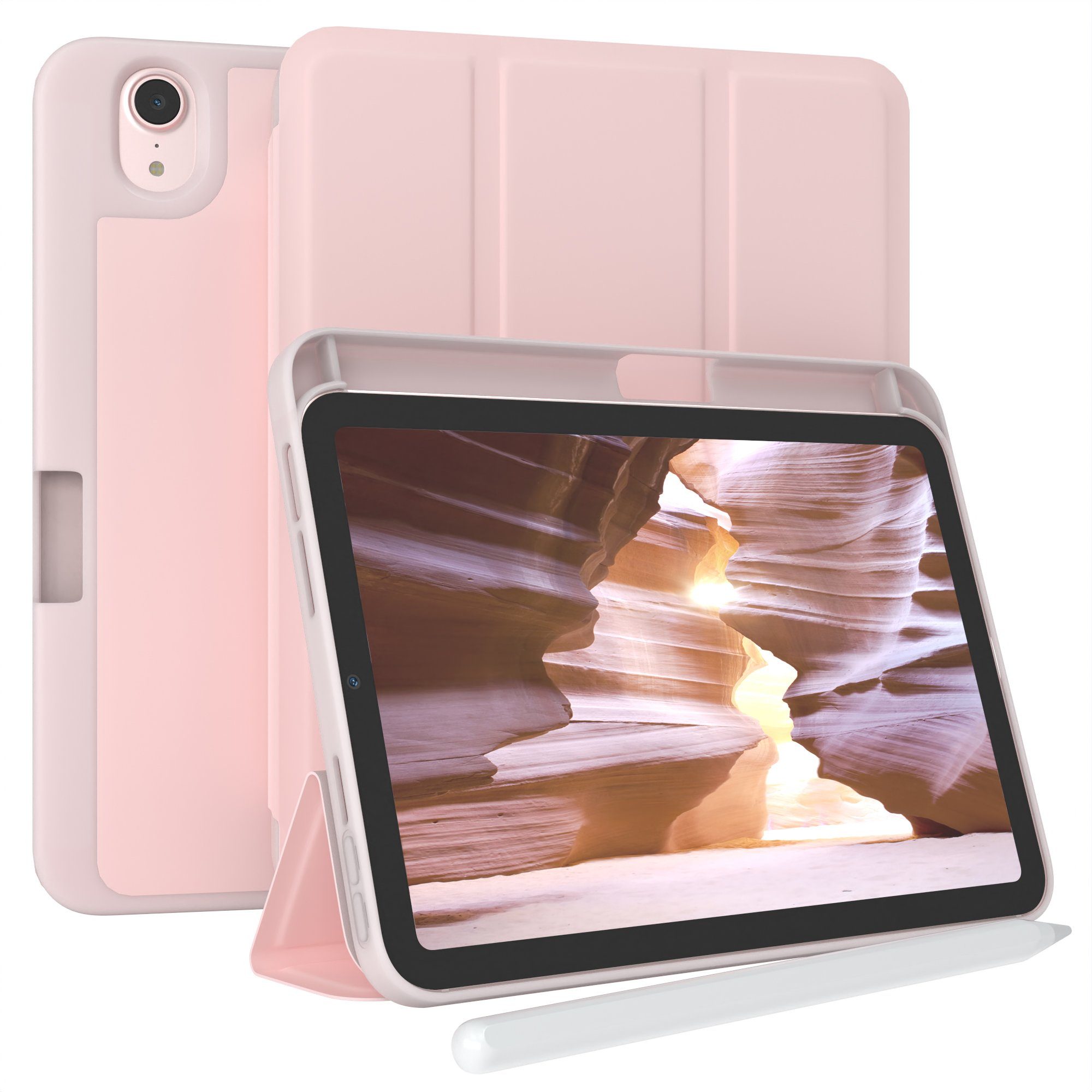 EAZY CASE Tablet-Hülle Penholder Smartcase für iPad Mini 6. Gen. (2021) 8,3 Zoll, Hülle mit Stifthalter magnetisch kratzfeste Tasche zum Aufkappen Rosa