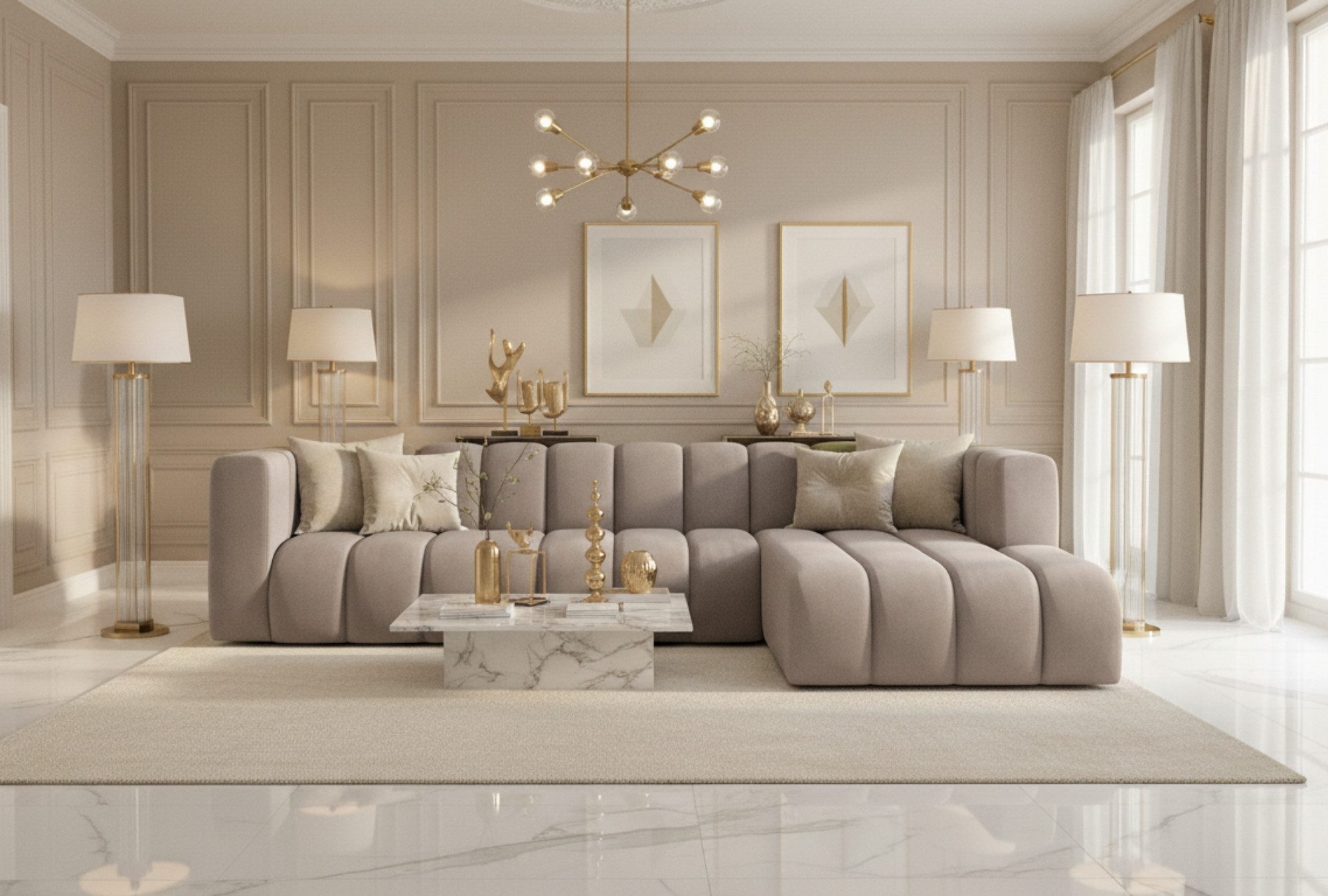 Kaiser Möbel Ecksofa Moderne aus Veloursstoff Salvador Grand L 318 cm, Ecksofa, Tiefe Sitzflächen,Premium-Velours Salvador,Design Soft-Cube