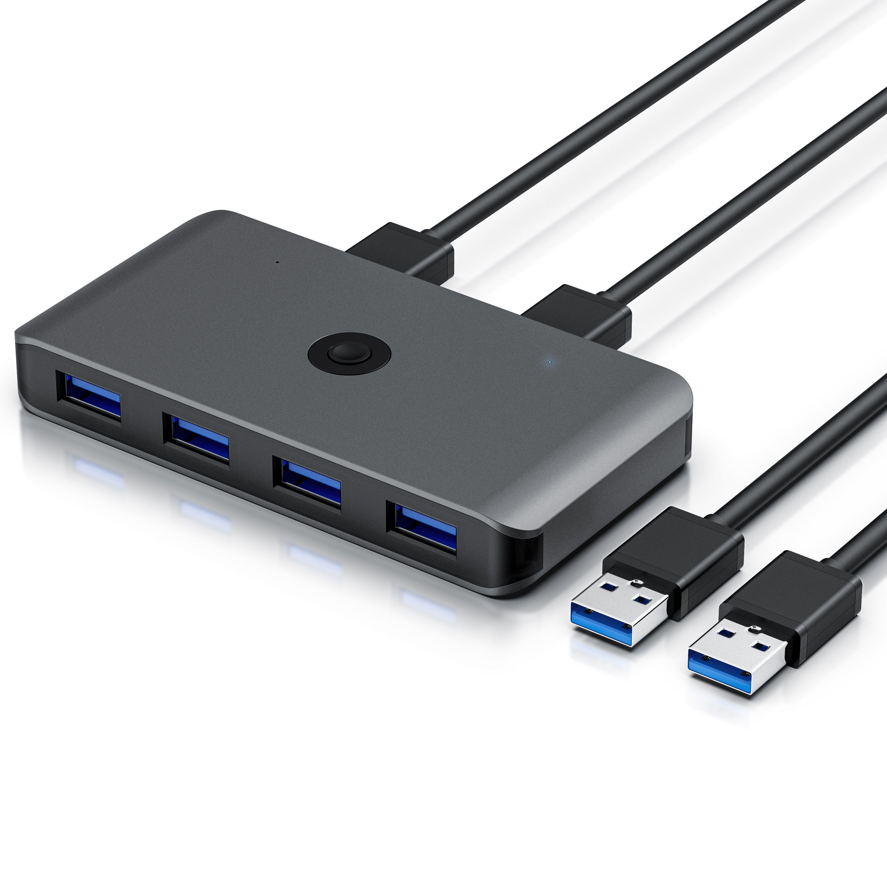 Primewire USB 3.2 KVM Switch 4-Port, 5 Gbit/s USB-Adapter USB Typ A zu 2x USB Typ A Stecker, 4x USB Typ A Buchse, USB 3.2 Gen1 KVM Switch Umschalter 5 Gbit/s inkl. 2x USB Kabel