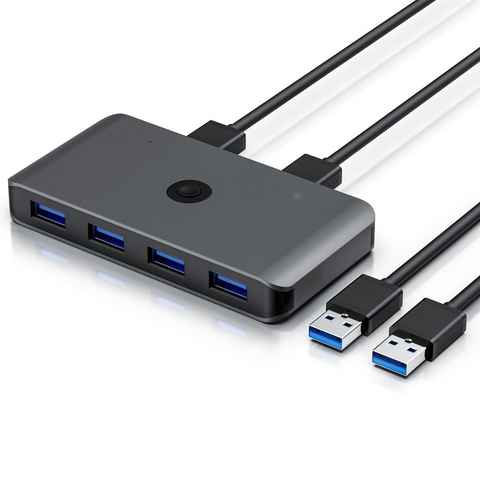 Primewire USB-Adapter USB Typ A zu 2x USB Typ A Stecker, 4x USB Typ A Buchse, USB 3.2 Gen1 KVM Switch Umschalter 5 Gbit/s inkl. 2x USB Kabel