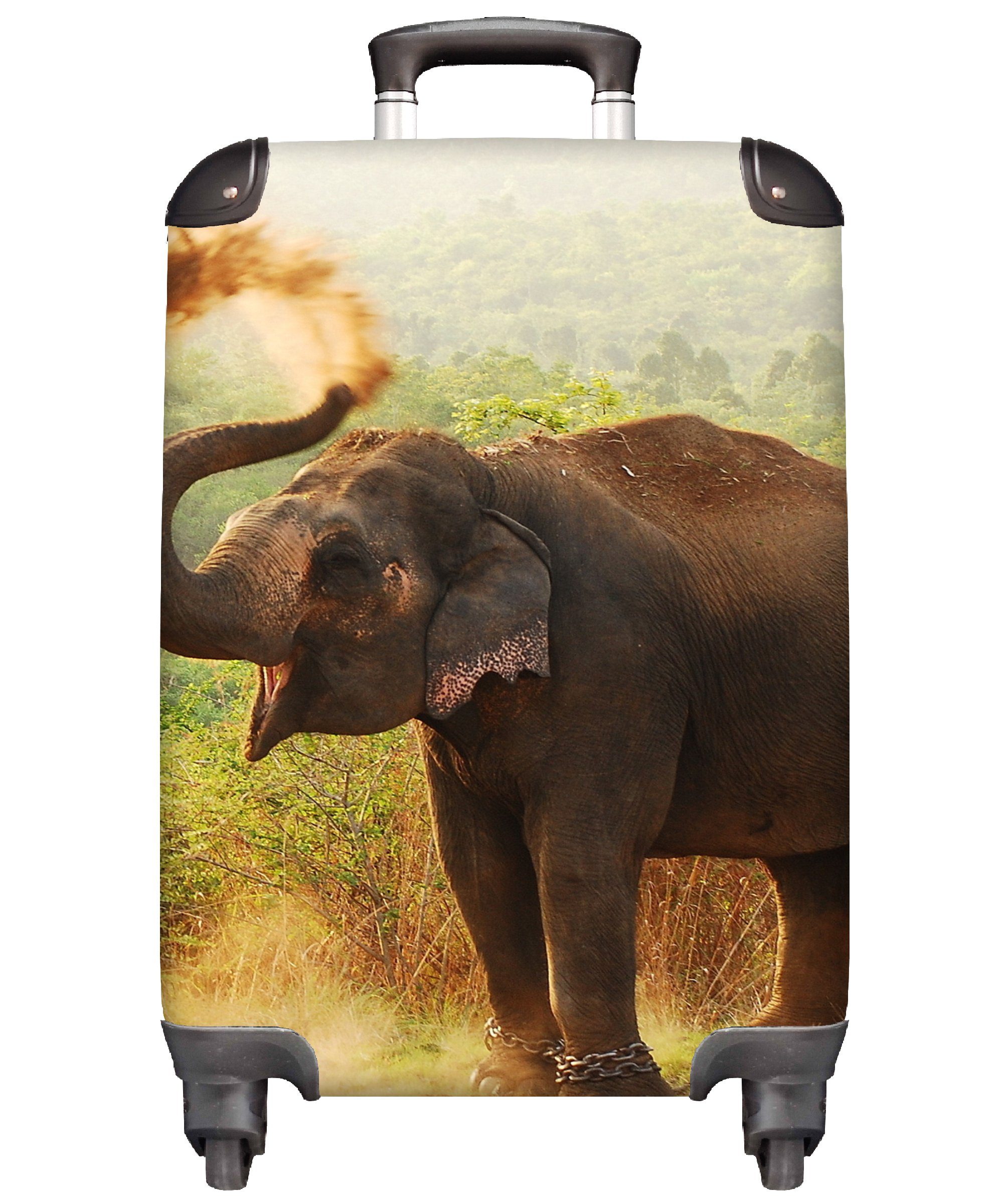 MuchoWow Handgepäckkoffer Elefant - Tiere - Wald - Bäume, 4 Rollen, Reisetasche mit rollen, Handgepäck für Ferien, Trolley, Reisekoffer