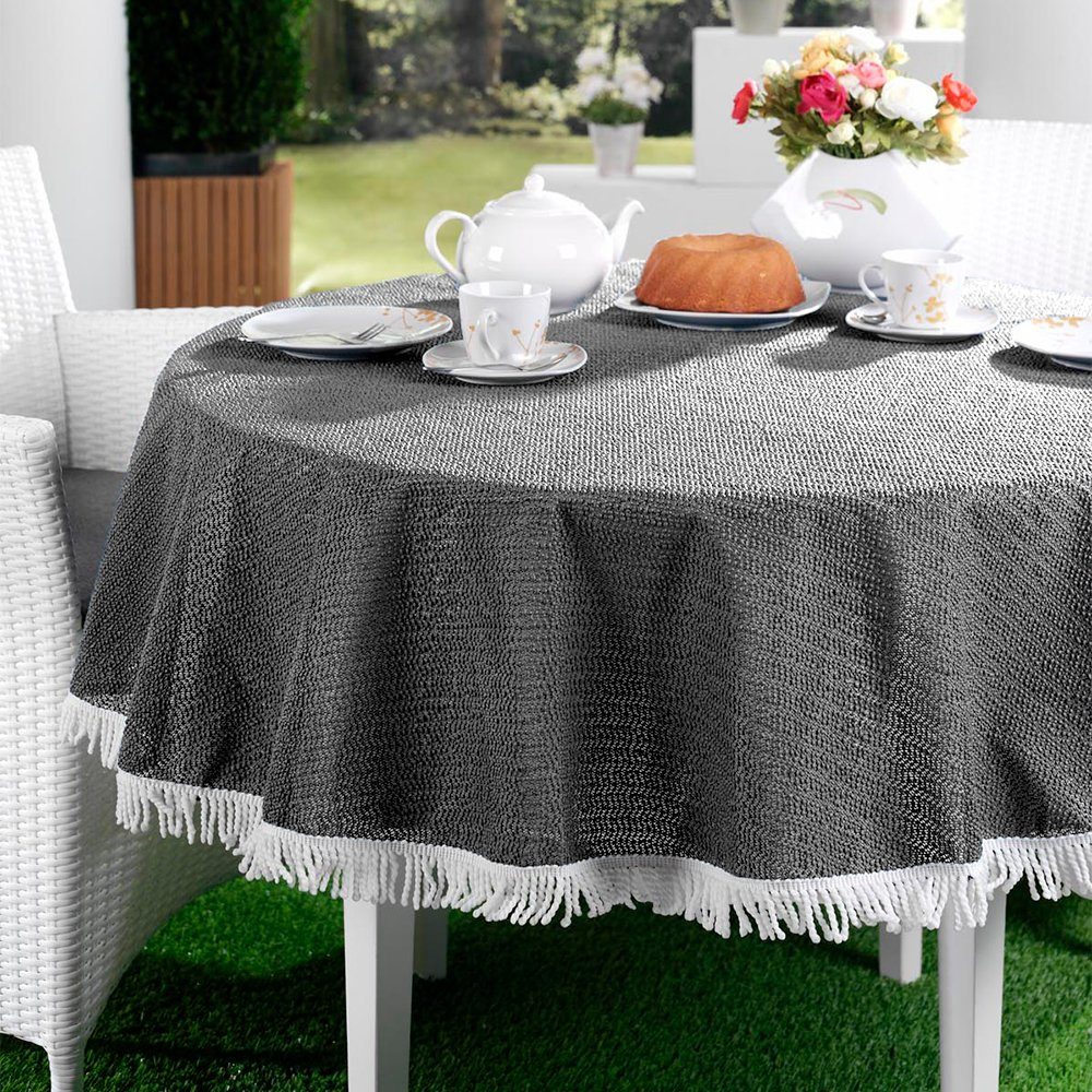 Emhelle Gartentischdecke Garten Balkon Terrasse Tischdecke Camping Picknick wetterfest (Packung 1-tlg, mit Fransen), PVC