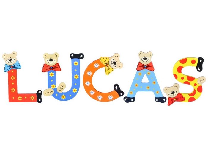 Playshoes Deko-Buchstaben (Set 5 St) Kinder Holz-Buchstaben Namen-Set LUCAS - sortiert Farben können variieren bunt
