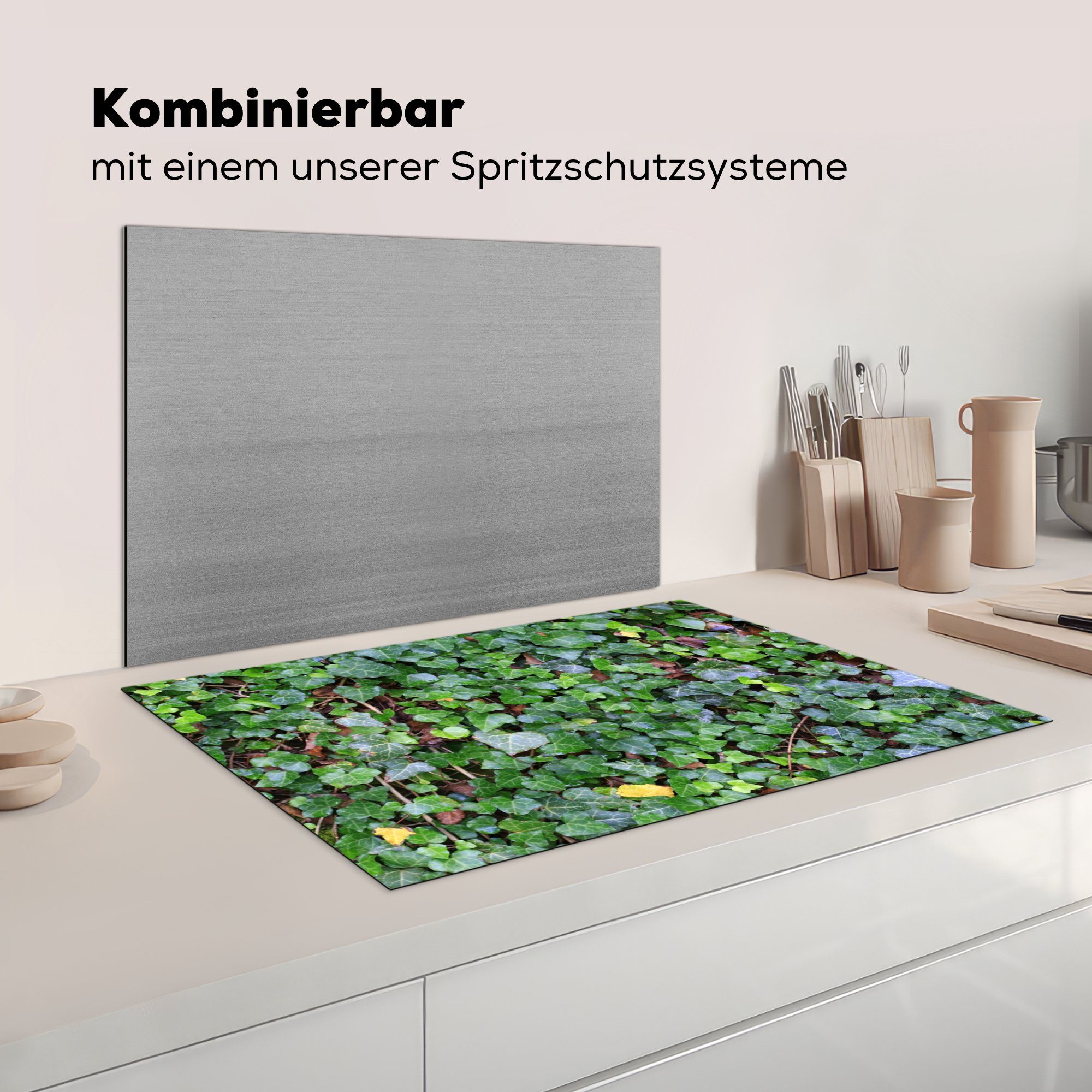 MuchoWow Herdblende-/Abdeckplatte Eine Wand voller (1 Hedera-Efeu, Induktionskochfeld für 81x52 Schutz Ceranfeldabdeckung Vinyl, tlg), küche, cm, die