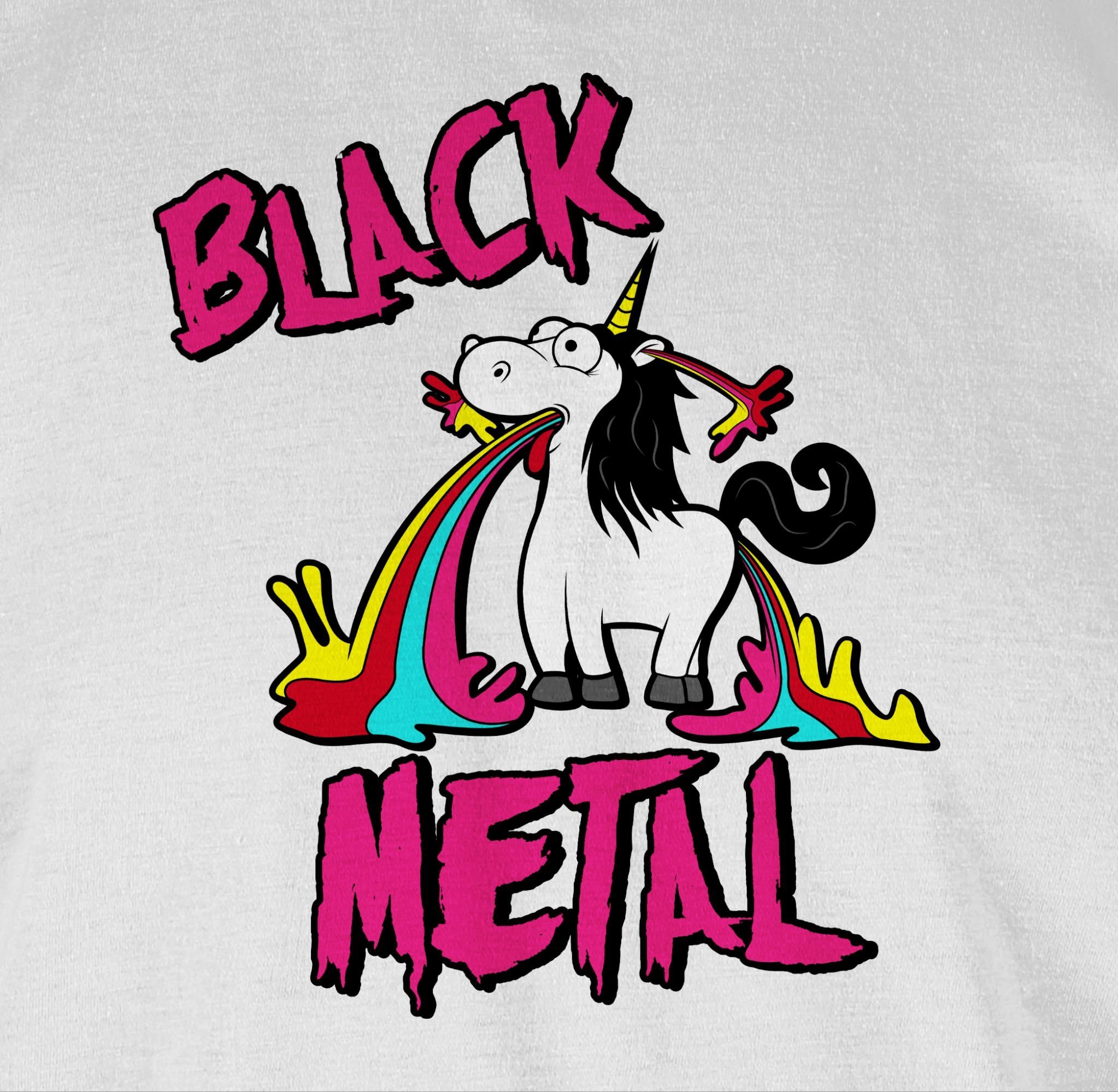 Shirtracer T-Shirt Black Metal Geschenk 3 Einhorn Einhorn Weiß