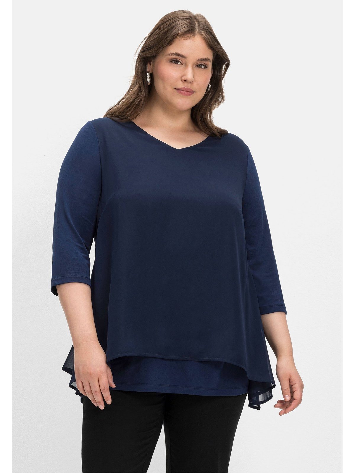 Sheego 3/4-Arm-Shirt Große Größen mit Chiffon-Oberteil