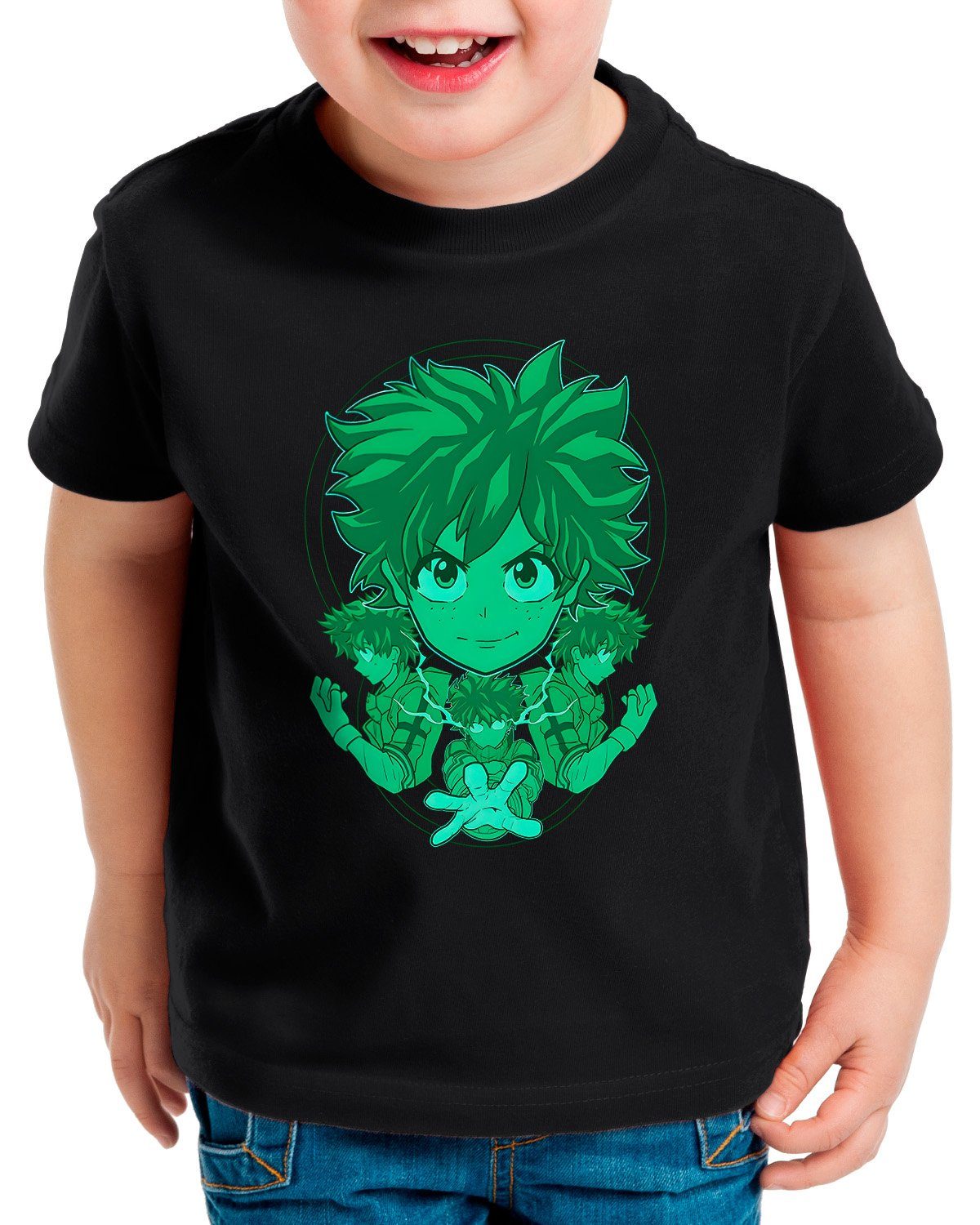 style3 Print-Shirt Kinder T-Shirt Green Power anime manga my hero academia cosplay