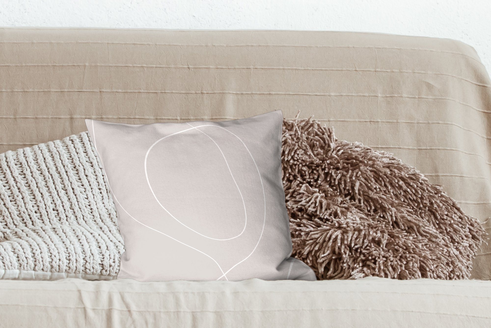 Sofakissen Pastell, für Dekokissen Füllung - Deko, - Abstrakt Schlafzimmer, mit MuchoWow Zierkissen Linienkunst Wohzimmer,