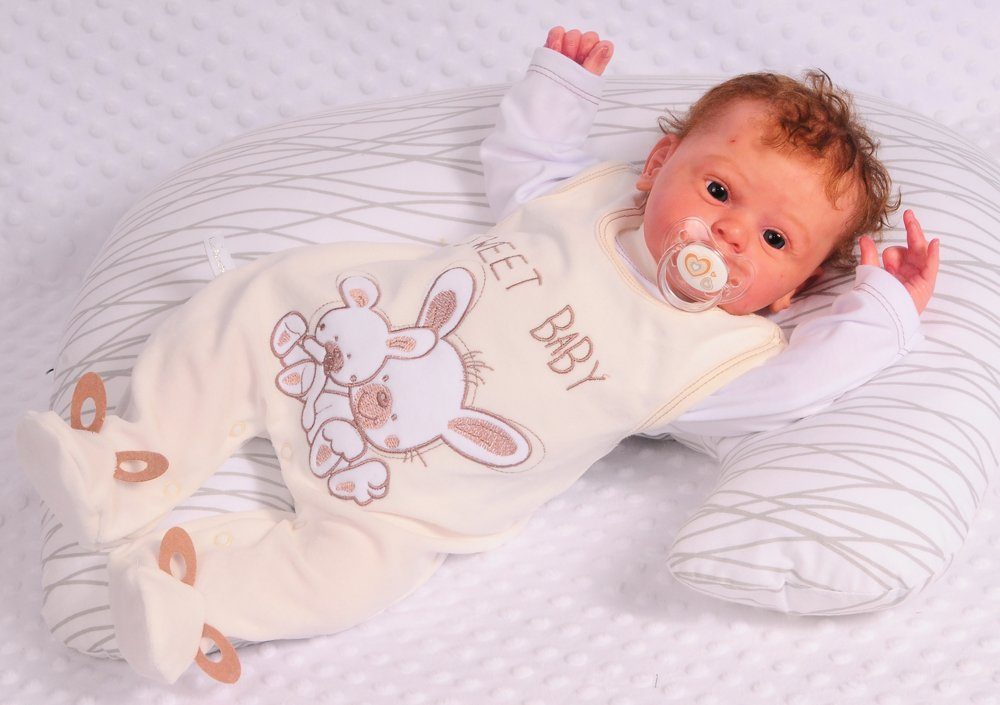 La Bortini Strampler Stramplerhose Shirt Baby Anzug in Creme mit Hasen aus weichem Velours und Baumwolle, 44 50 56 62 68
