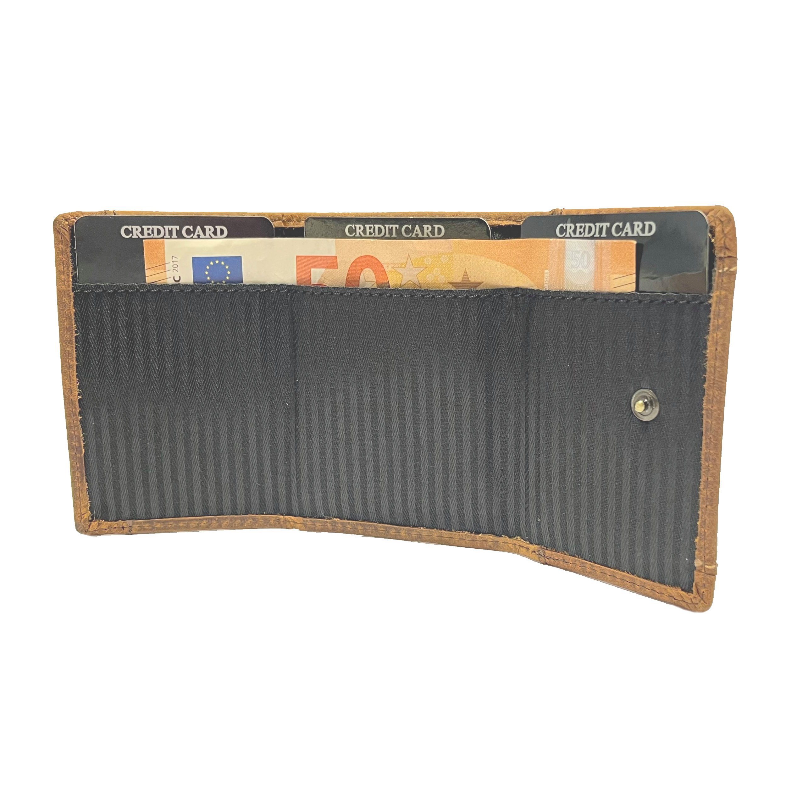 Buffalo Hill Mini Geldbörse,Büffelleder Portemonnaie >7<,kleiner Geldbeutel, Druckknopffach + Geldscheinfach mit Platz für bis zu drei Karten