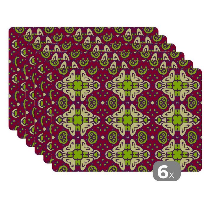 Platzset Muster - Dekoration - Grün MuchoWow (6-St) Platzset Platzdecken Platzmatte Tischmatten Schmutzabweisend