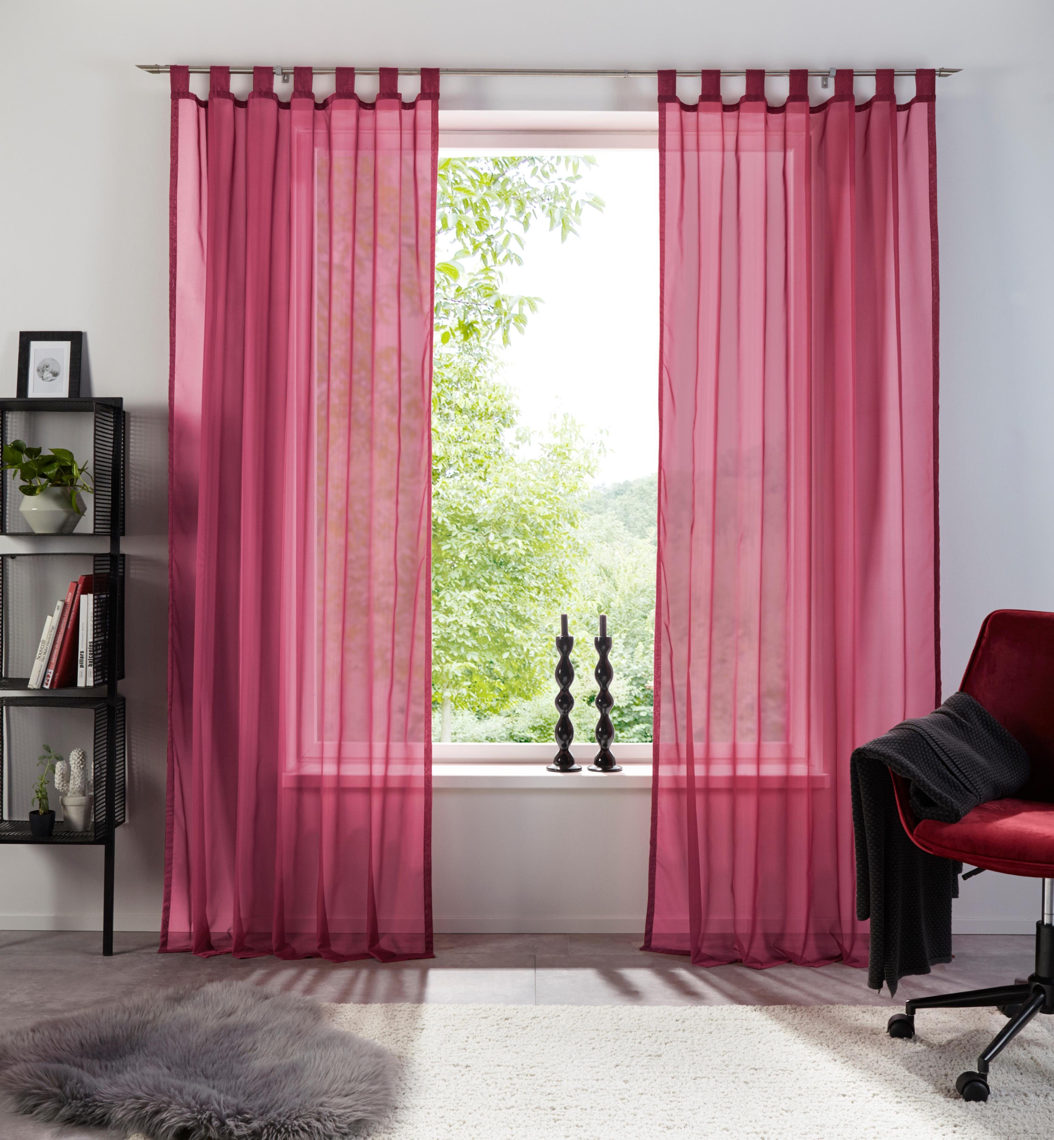 Gardine XANA, pflegeleicht einfarbig, Schal, Polyester, bordeaux St), Voile, (1 transparent, home, 1 Schlaufen transparent, my