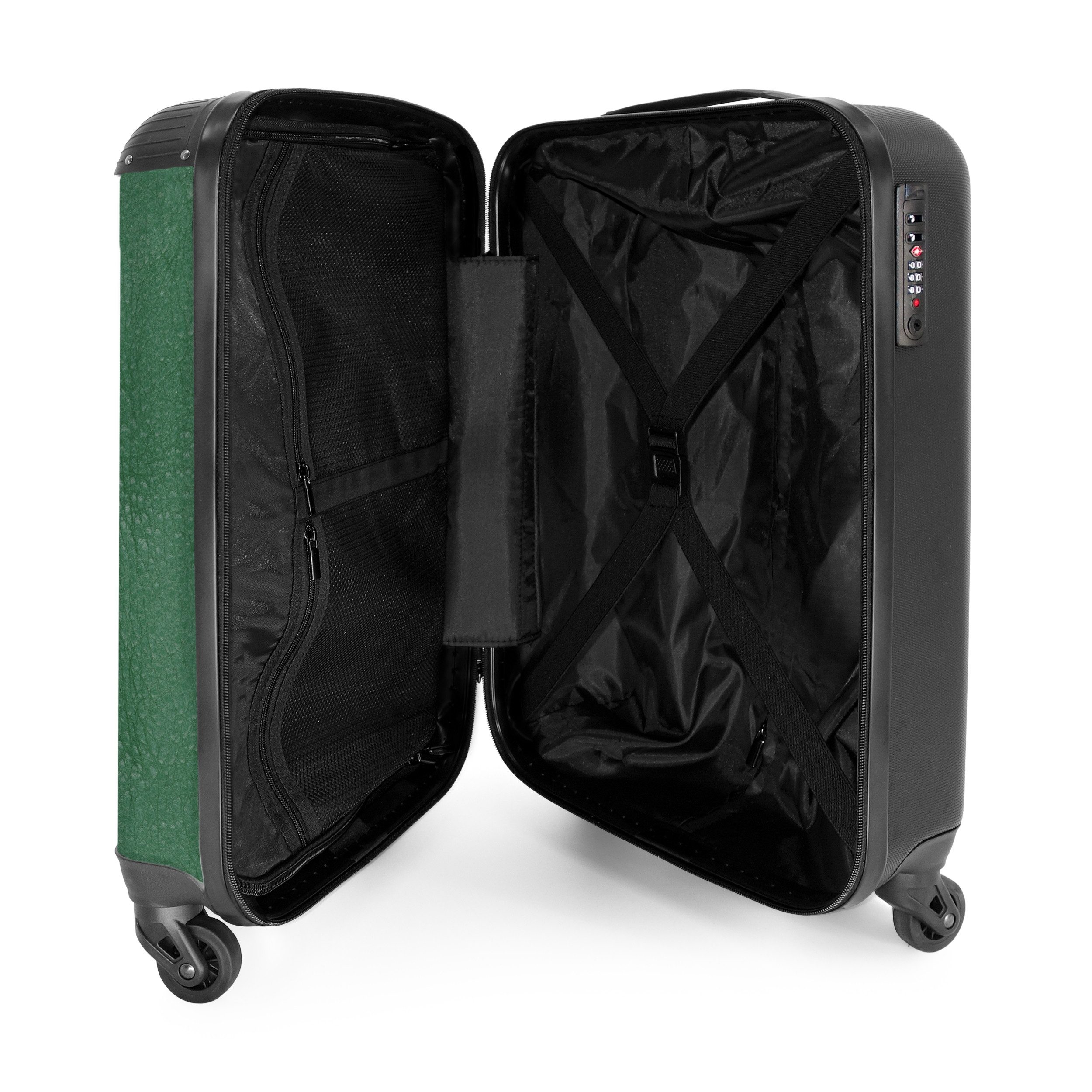 NoBoringSuitcases.com© Hartschalen-Trolley Lederoptik Farbe grün 55x35x20cm, 4 Rollen, Kinder Koffer Klein, Trolley Handgepäck, Reisekoffer