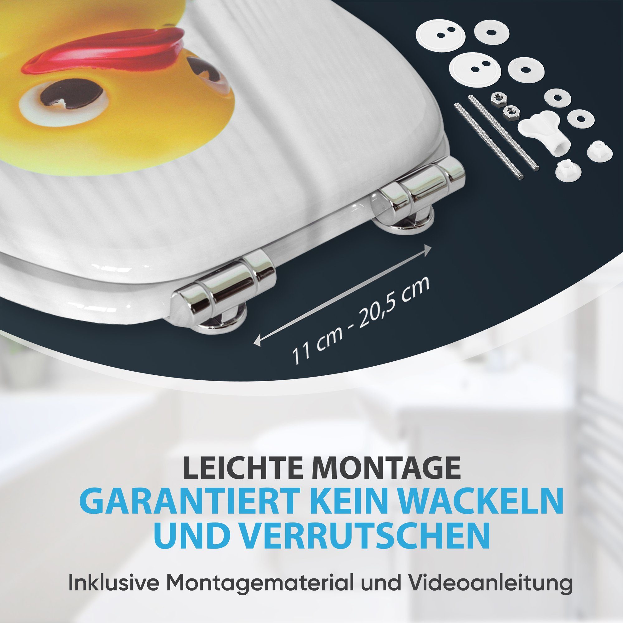 Sanilo WC-Sitz Quietscheente mit Absenkautomatik, Toilettendeckel vom Hersteller, hochwertig & moderner Klodeckel mit Motiv, universell, leichte Montage – Bild 5 von 5