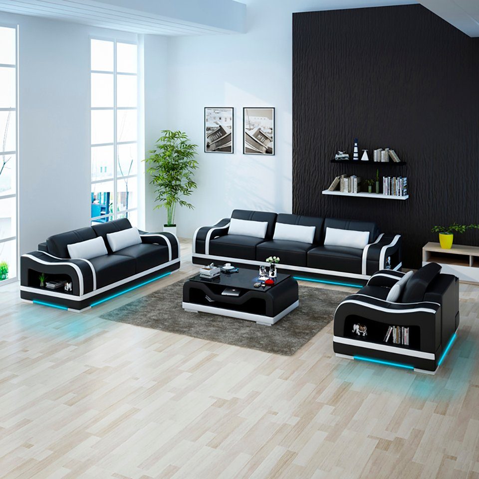JVmoebel Sofa Made 3+2+1 Schwarze in Europe Neu, Sitzer Modern Ledersofas Couchgarnitur