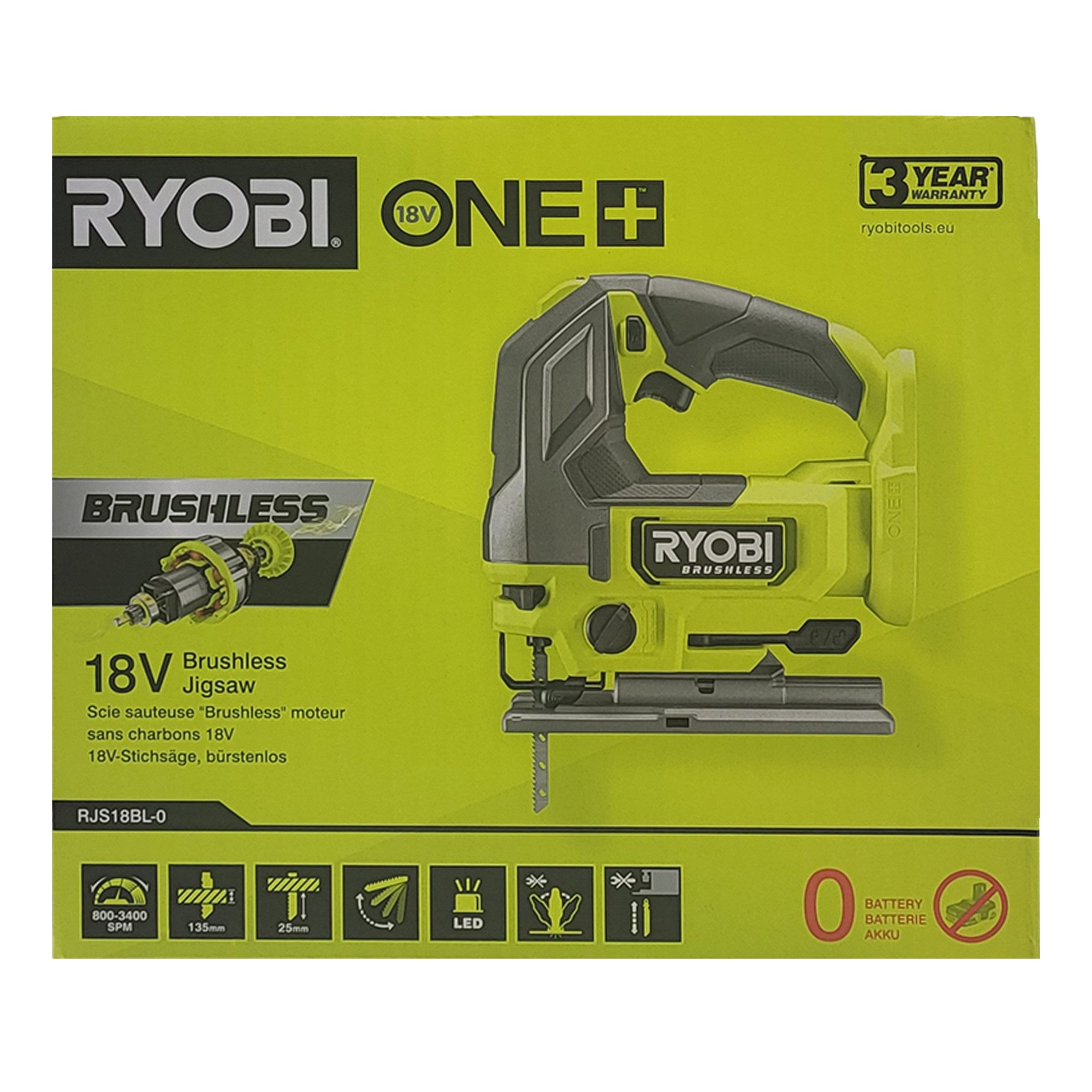 RYOBI Akku-Stichsäge Ryobi RJS18BL-0 – brushless 18V ONE+ Akku-Stichsäge präzise Schnitte, 1-St.