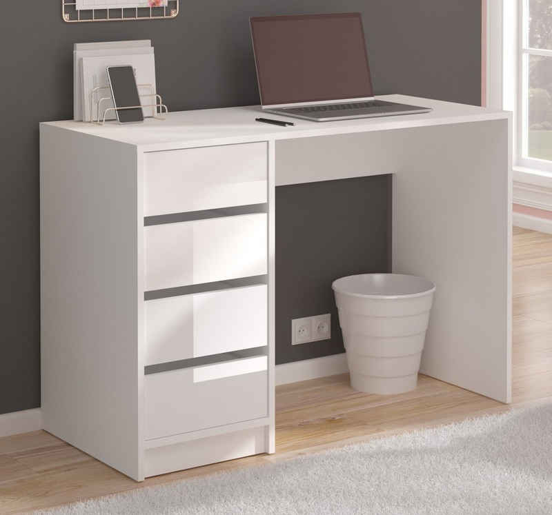 xonox.home Schreibtisch Emma (Laptoptisch in weiß Hochglanz, 110 x 75 cm), mit 4 Schubladen