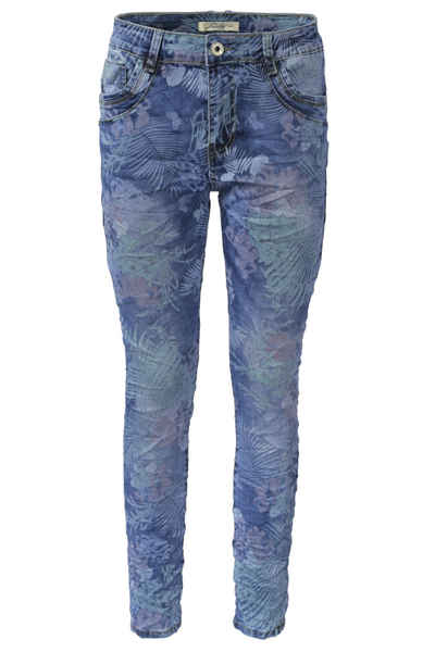 Jewelly Regular-fit-Jeans Stretch Boyfriend Джинси mit Blumen Print -