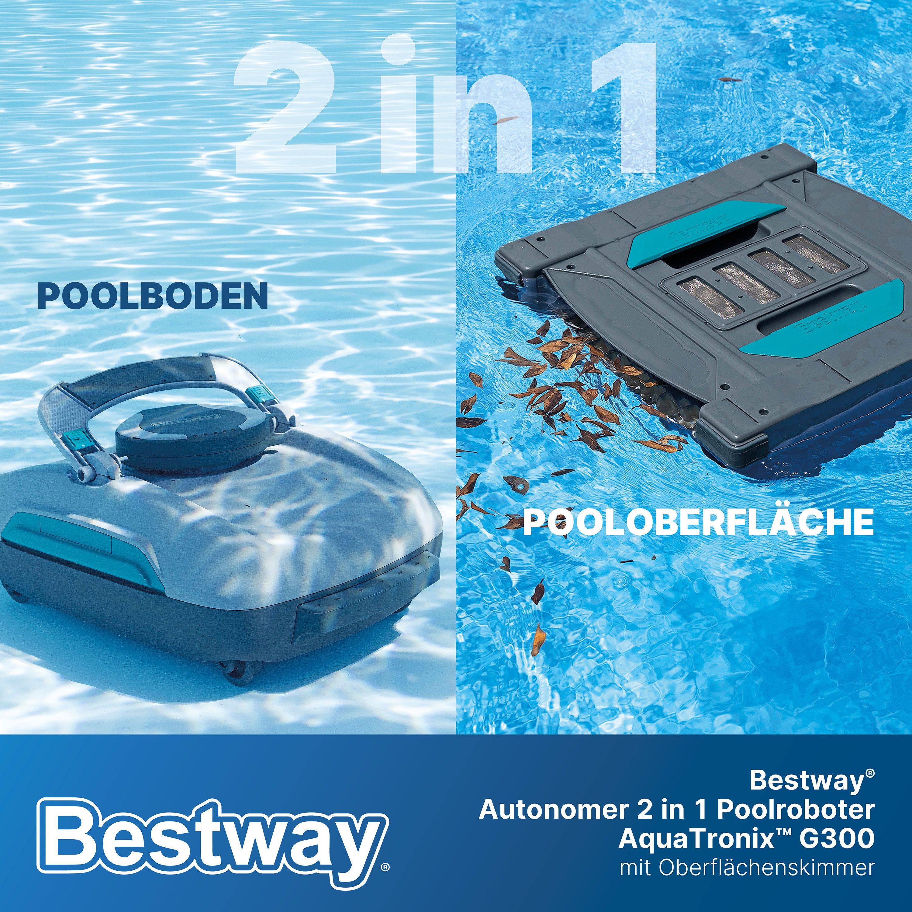 Bestway Poolroboter AquaTronix™ G300, (Packung, 2-St., Autonom 2 in 1 mit Oberflächenskimmer), Für Poolgrößen bis 50 m²