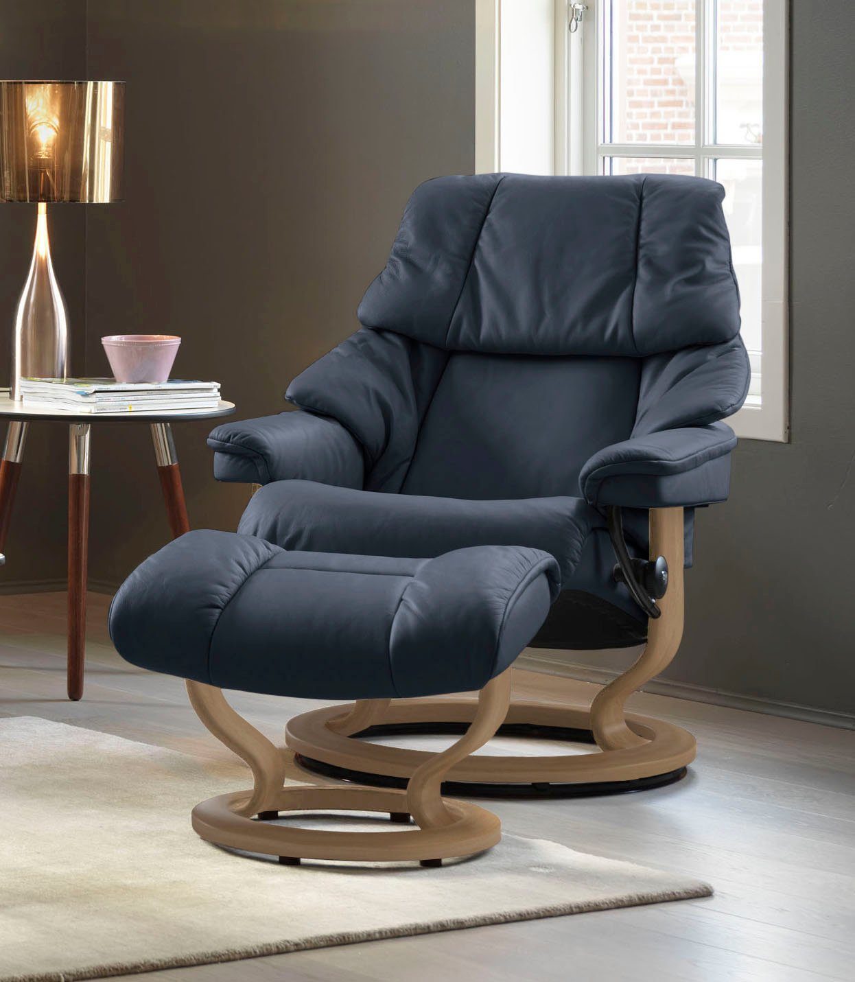 Hocker), mit mit Classic Hocker, & Gestell mit Relaxsessel L, Reno Relaxsessel (Set, S, M Eiche Stressless® Base, Größe