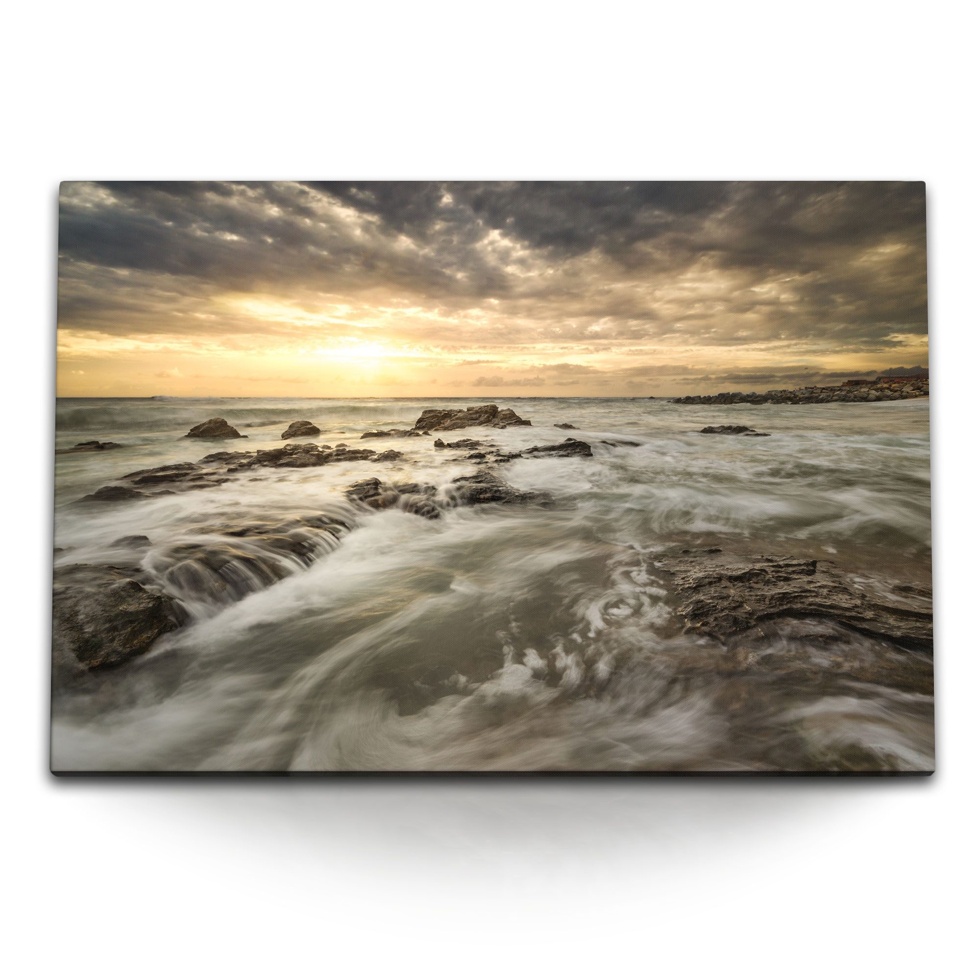 Leinwandbild 120x80cm Wandbild auf Leinwand Island Vulkangestein Meer Strand Sonnen