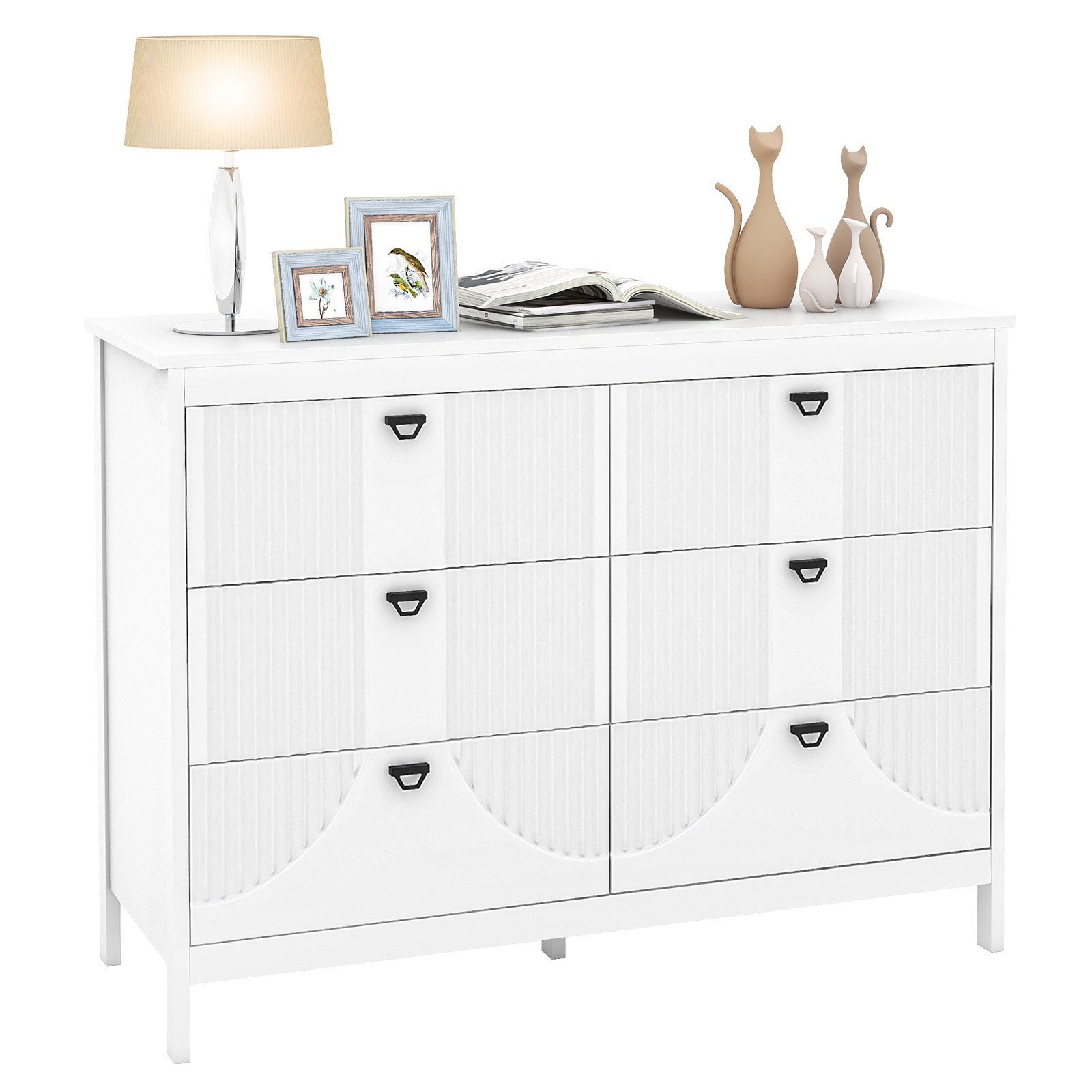 COSTWAY Kommode, mit 6 Schubladen, Sideboard Weiß aus Holz modern