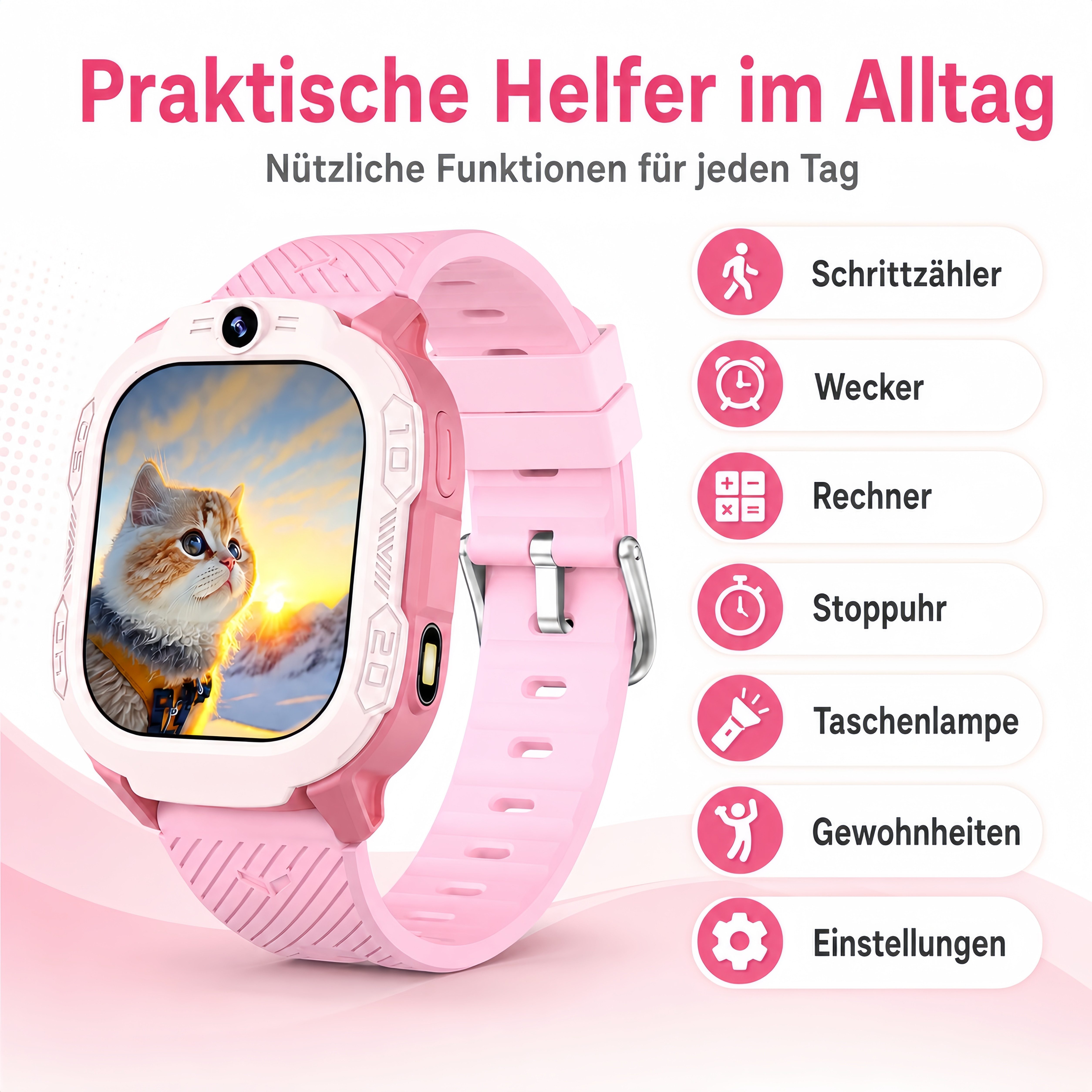 ibettertec Kinderuhr Kinder Smartwatch 4G GPS Uhr mit Telefon, Kamera, SOS Smartwatch (20 cm) Taschenlampe & Trageband, Kinderuhr mit Touchscreen, Anruf, Videoa – Bild 5 von 5
