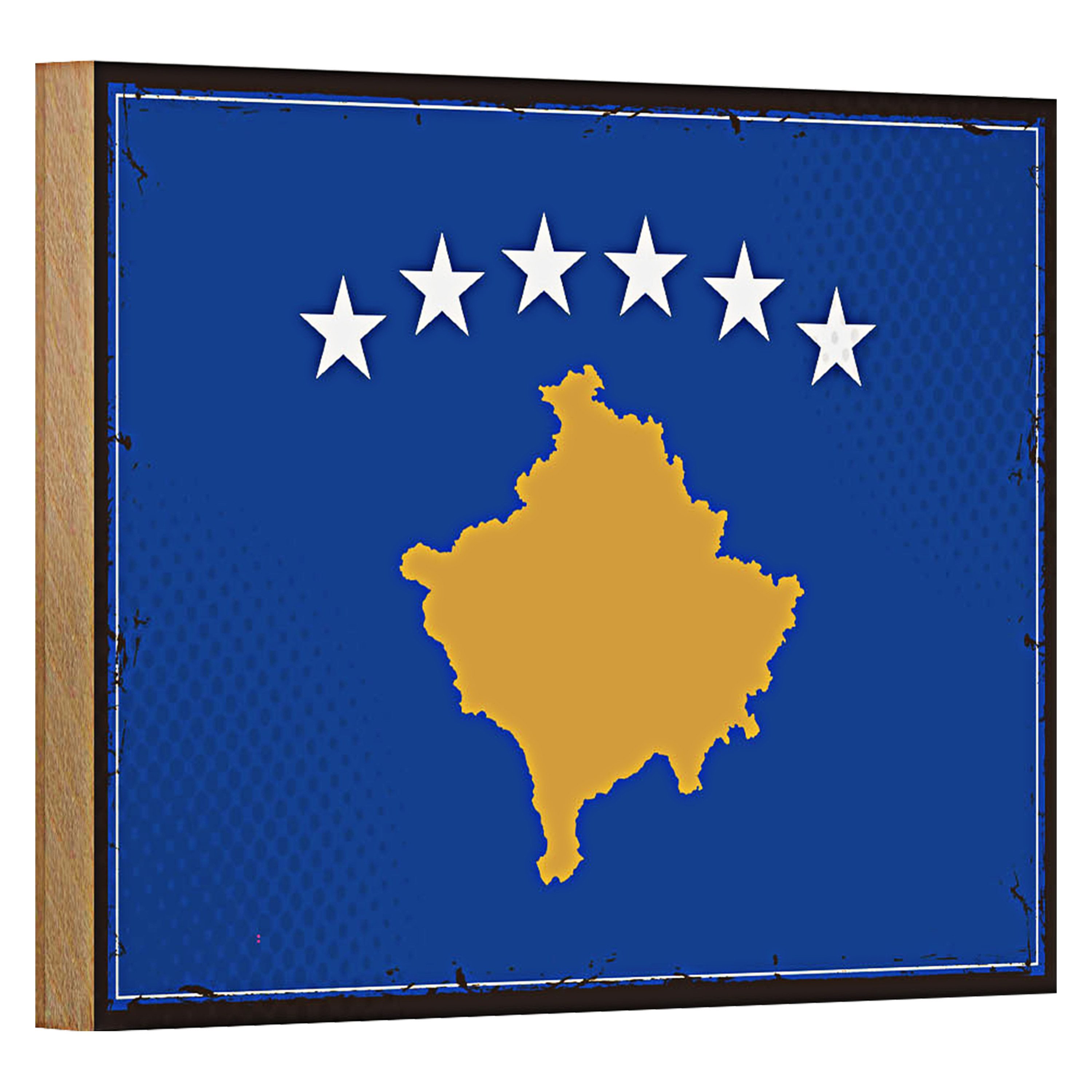 Roomando Holzbild Flagge Kosovo 18x12cm Retro Flag of Kosovo