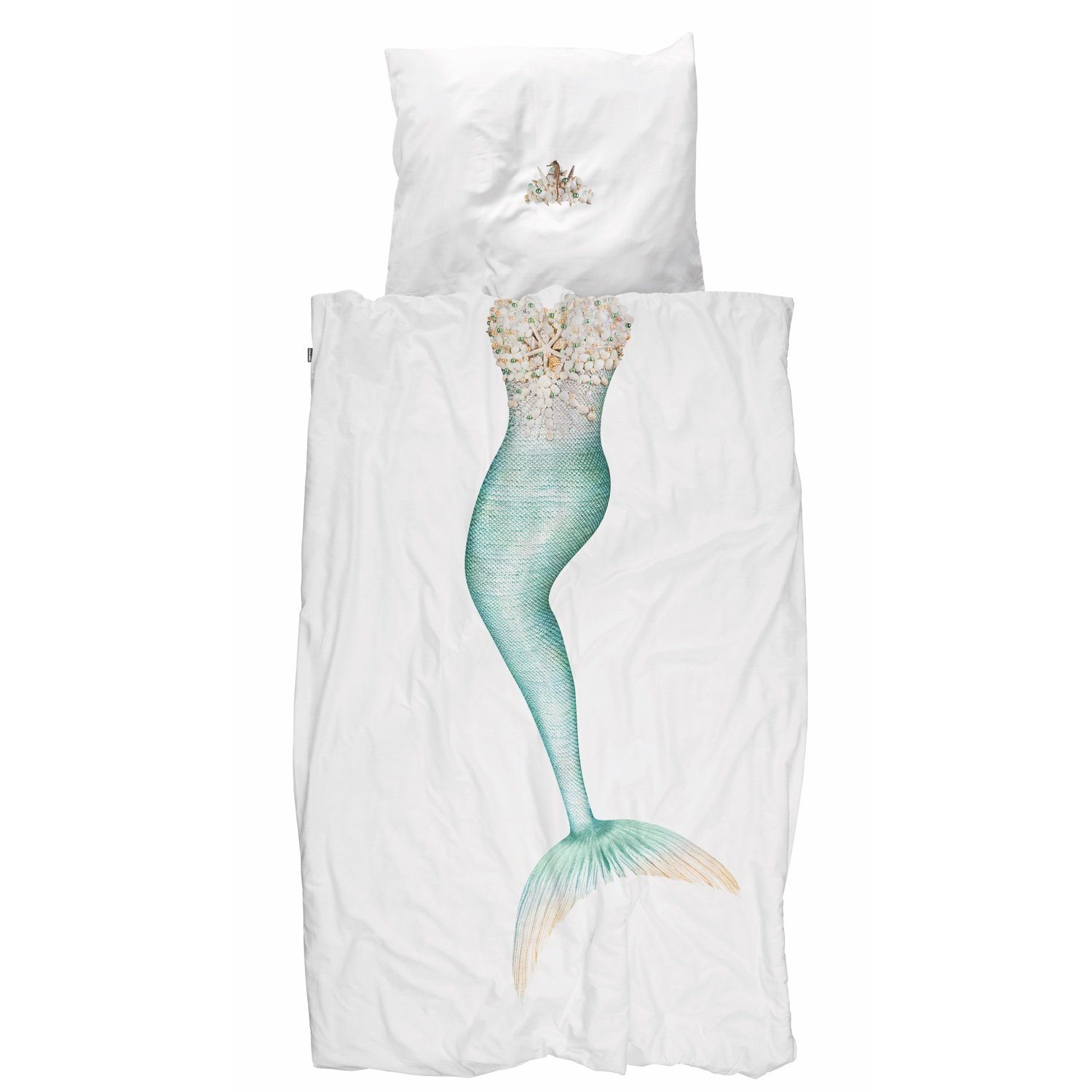 Snurk Kinderbettwäsche Mermaid Meerjungfrau, Perkal, 2 teilig, Flosse, Prinzessin, Perlen, Muscheln, Krone
