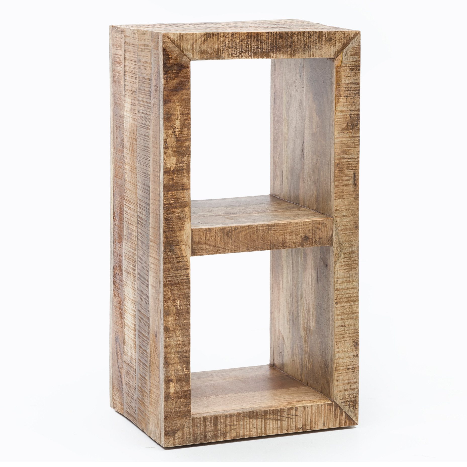 furnicato Standregal Cube Vollholz 45x35x90 cm Natur, 1-tlg., Handgefertigtes Cube-Regal mit Ablage und flexibler Nutzung