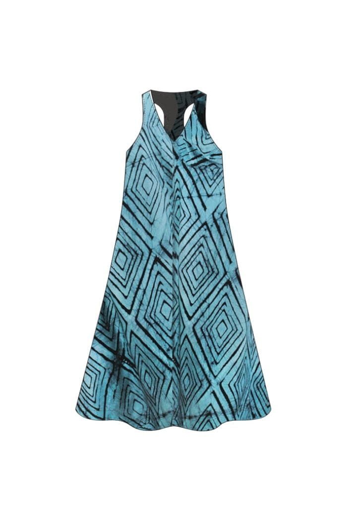 Global Mamas A-Linien-Kleid Oaklynn Dress - Diamonds Granite - Blau Handgebatikt in Ghana · Unikat · Fair Trade zertifiziert (WFTO)