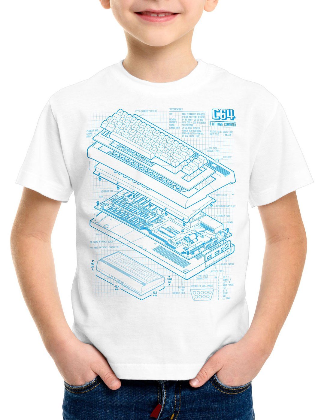 classic C64 gamer Kinder Heimcomputer T-Shirt style3 Print-Shirt weiß