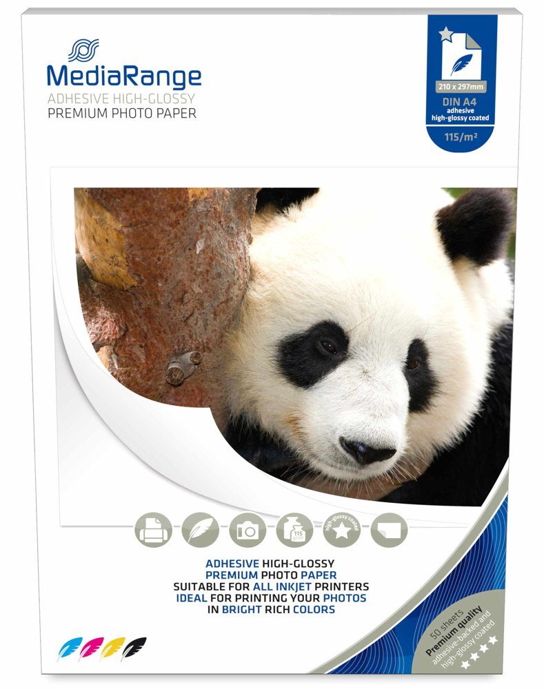 DIN Fotopapier glossy Mediarange 115 einseitig Fotopapier klebend 50 g/m² Rückseite A4 Blatt