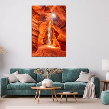 WallSpirit Leinwandbild "Sonnenstrahlen in den Canyon" - moderner Kunstdruck - XXL Wandbild, Leinwandbild geeignet für alle Wohnbereiche