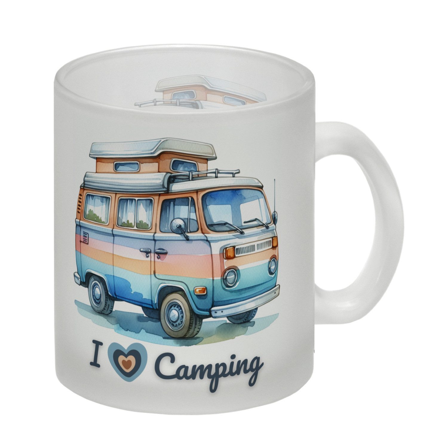 Tasse Campervan Glas Tasse mit Spruch I love Camping