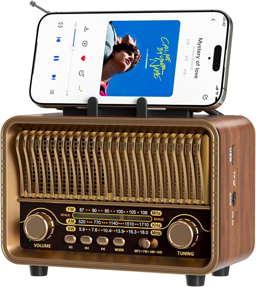 Toomoke Radio, Vintage AM/FM-Super-Weitband-Radio mit Bluetooth 5.4 Radio (Tragbares 5-in-1 Bluetooth-Lautsprecher-Radio)