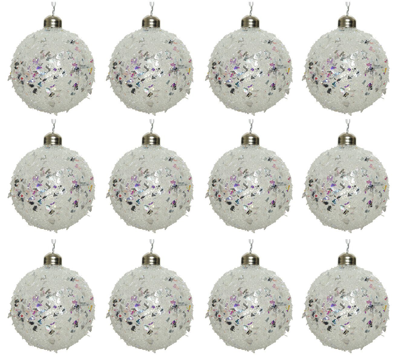 Decoris season decorations Weihnachtsbaumkugel, Weihnachtskugeln Glas 8cm im Glitzer Look 12er Set Klar irisierend | Weihnachtskugeln