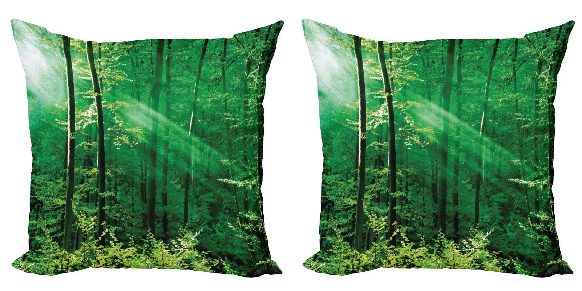 Doppelseitiger Bauernhaus Wald Stück), (2 Accent Abakuhaus Bäume Morgen Kissenbezüge Digitaldruck, Modern