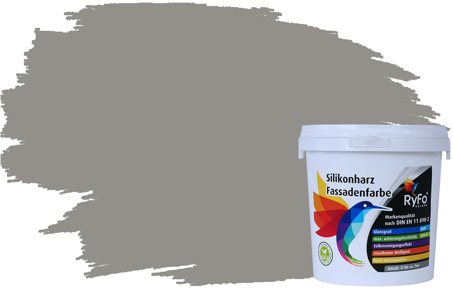 RyFo Colors Fassadenfarbe Silikonharz Fassadenfarbe Grautöne, 1 L ca. 6 m², Wasserabweisend, diffusionsfähig, schützt vor Schmutz, UV-beständig