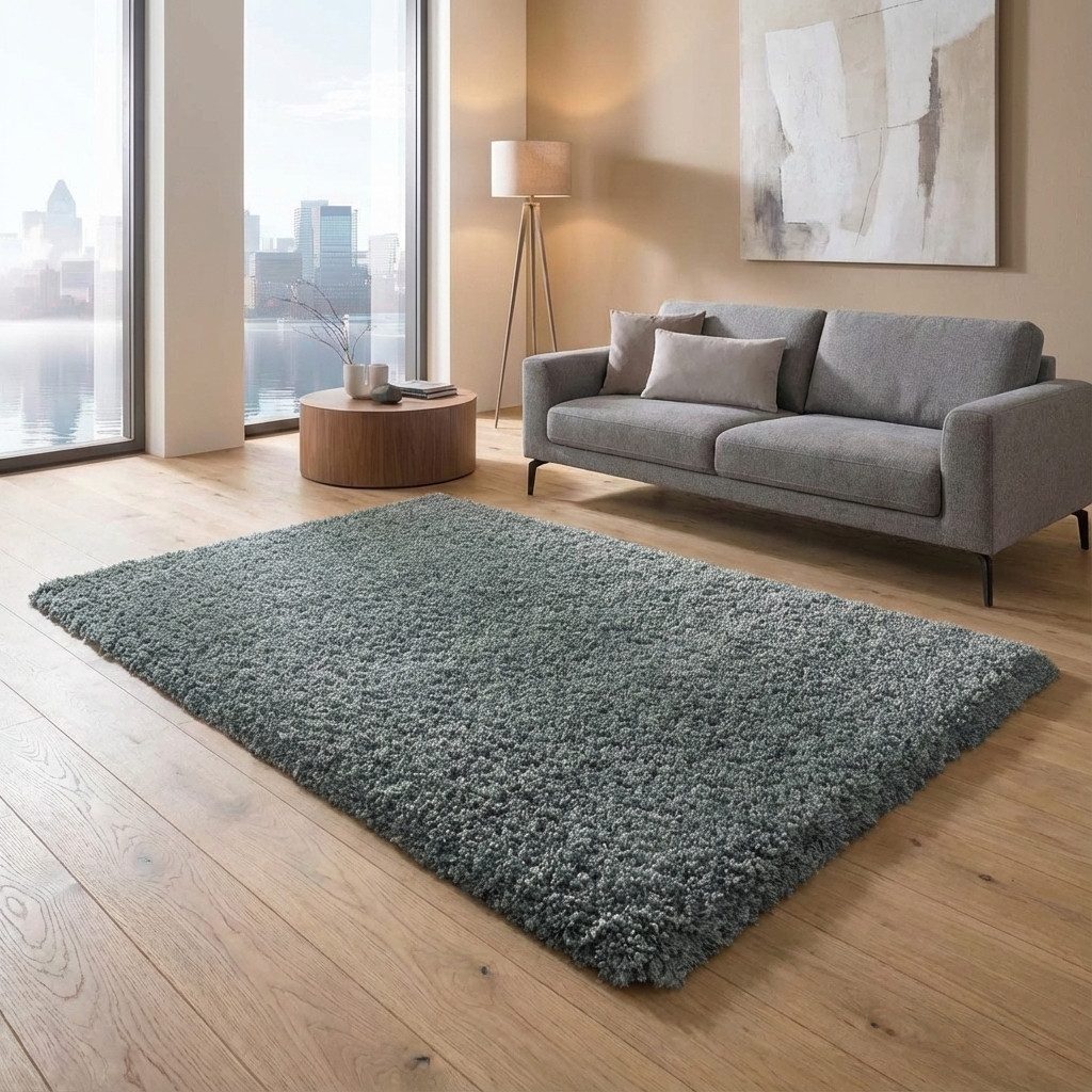 TaCa Home Langflor-Teppich Shaggy Teppich Langflor, rechteckig, Höhe: 60 mm, Schlafzimmer Kinderzimmer Wohnzimmer Esszimmer, grün - 65 x 130 cm
