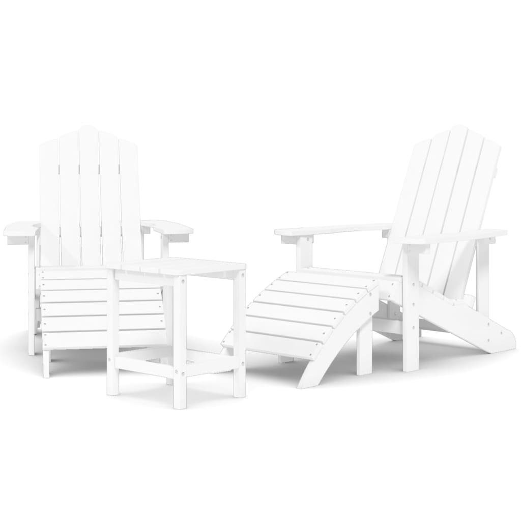 vidaXL Gartenstuhl HDPE mit Hocker Weiß Adirondack-Gartenstühle Tisch