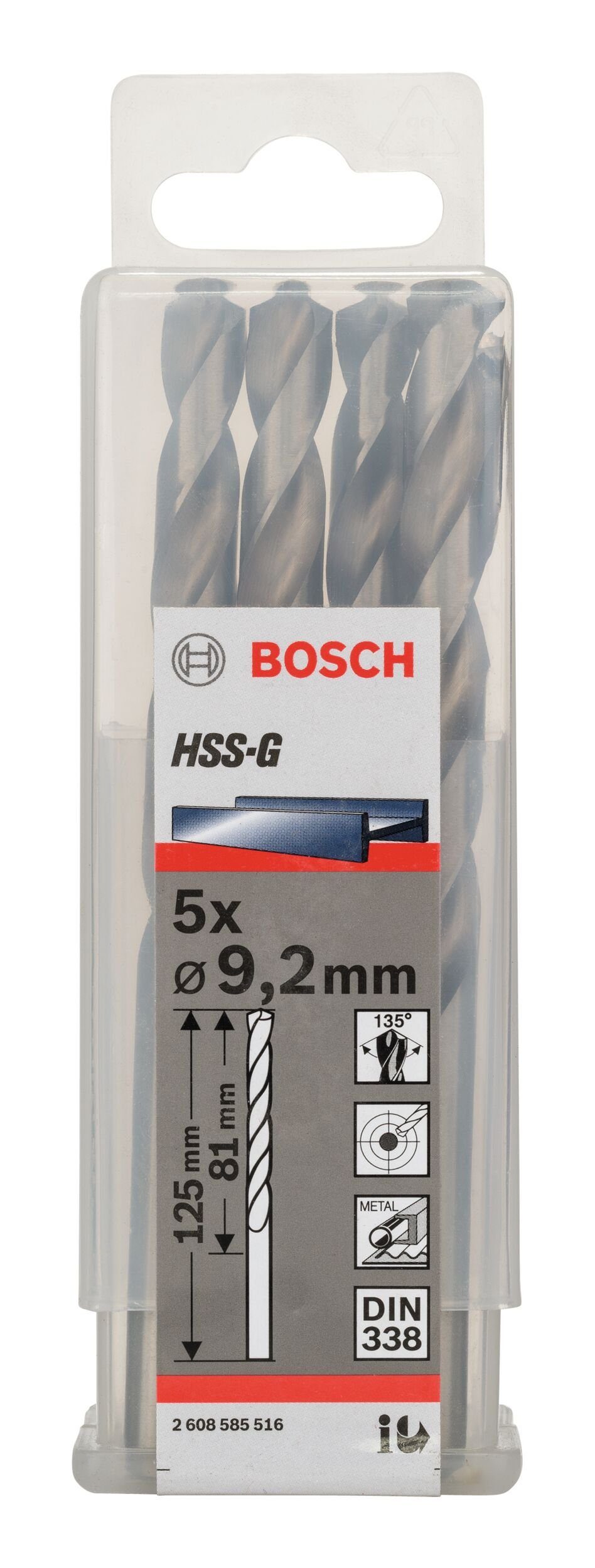 BOSCH Metallbohrer, (5 Stück), HSS-G - 338) 5er-Pack - 9,2 125 mm x (DIN x 81