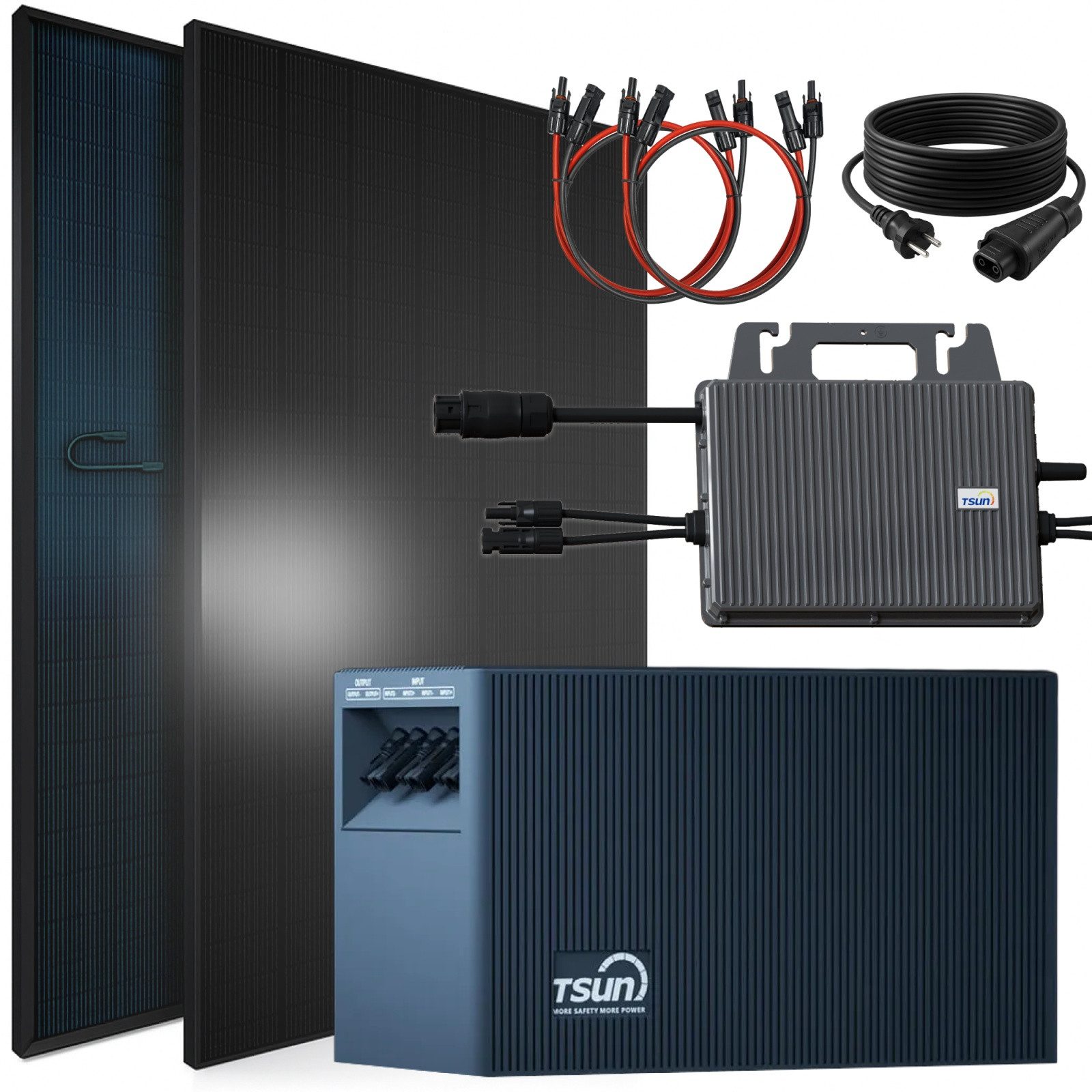 SUNNIVA Balkonkraftwerk 920W mit 2,01 kWh Speicher TSUN TSOL-DCU2000Lite, (BIFAZIAL FULLBLACK komplett Steckdose, PV Solaranlage Komplettset mit Solarspeicher,2x 460W N-Type Glas-Glas Bifacial Module)