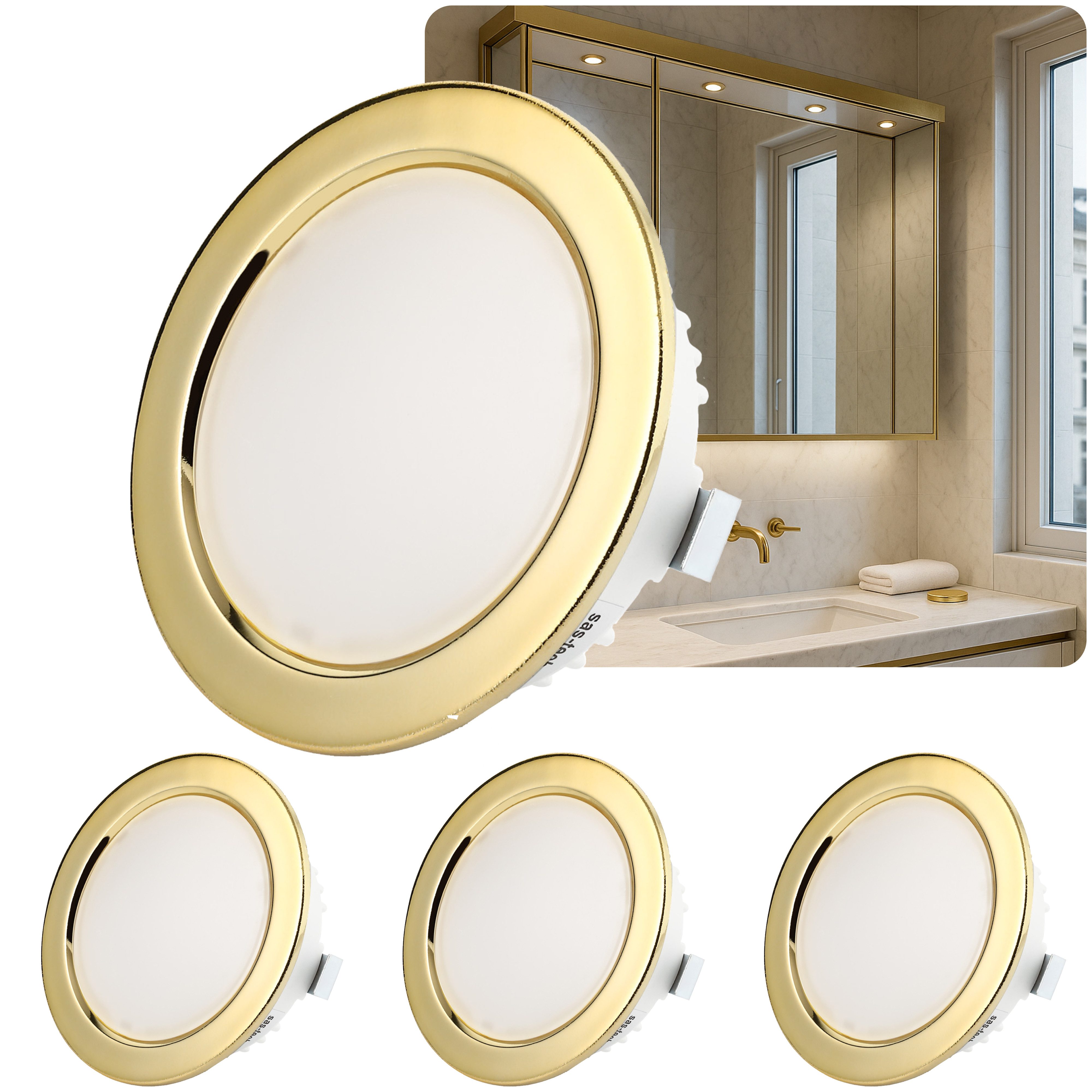 Sweet LED LED Einbaustrahler 4er Set 3,5 W Möbelleuchten IP44 Gold 12V, LED fest integriert, 6500K - kaltweiß, Deckenspots, Deckenstrahler, Möbeleinbaustrahler