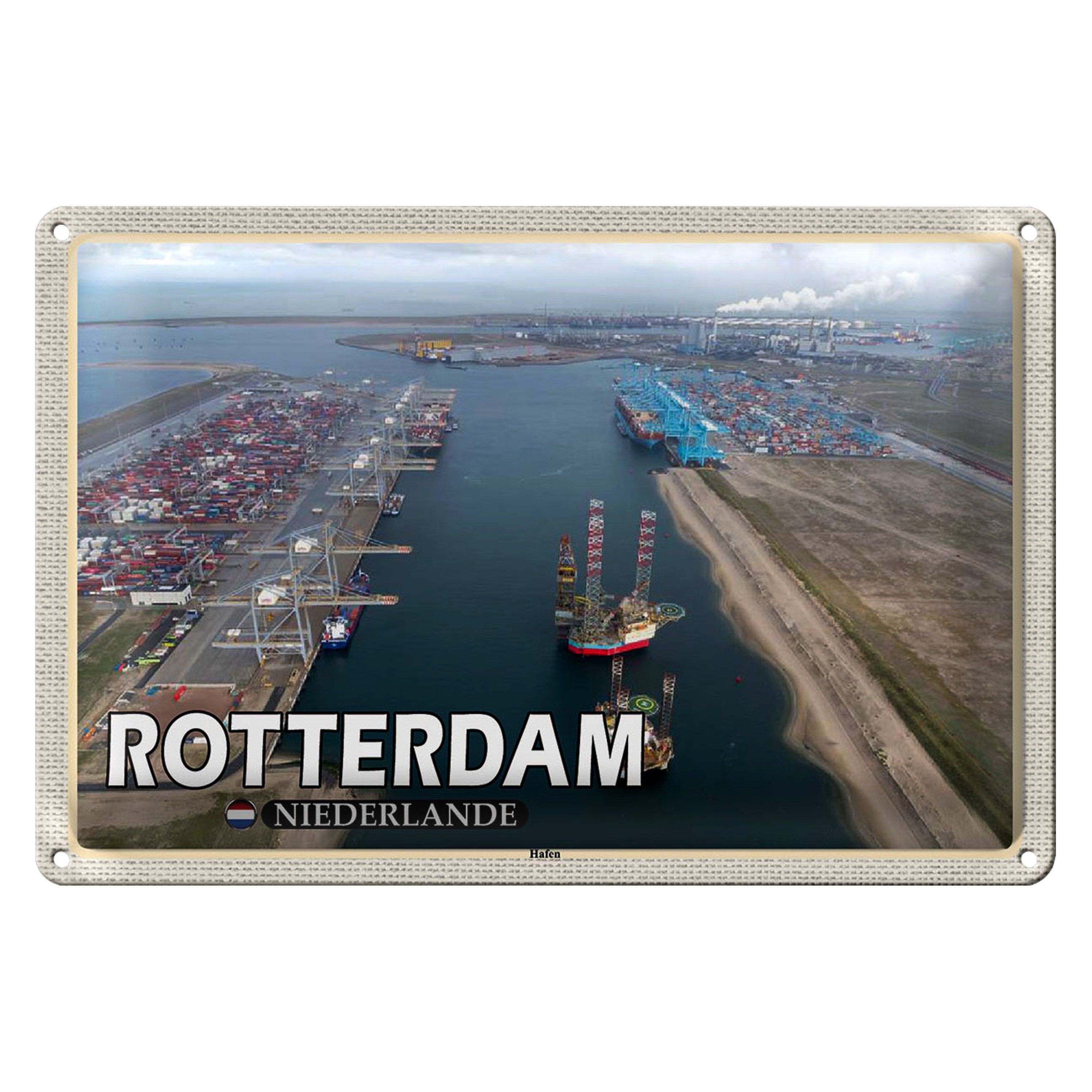 Roomando Metallschild Reise 40x30cm Rotterdam Niederlande Hafen Schiffe