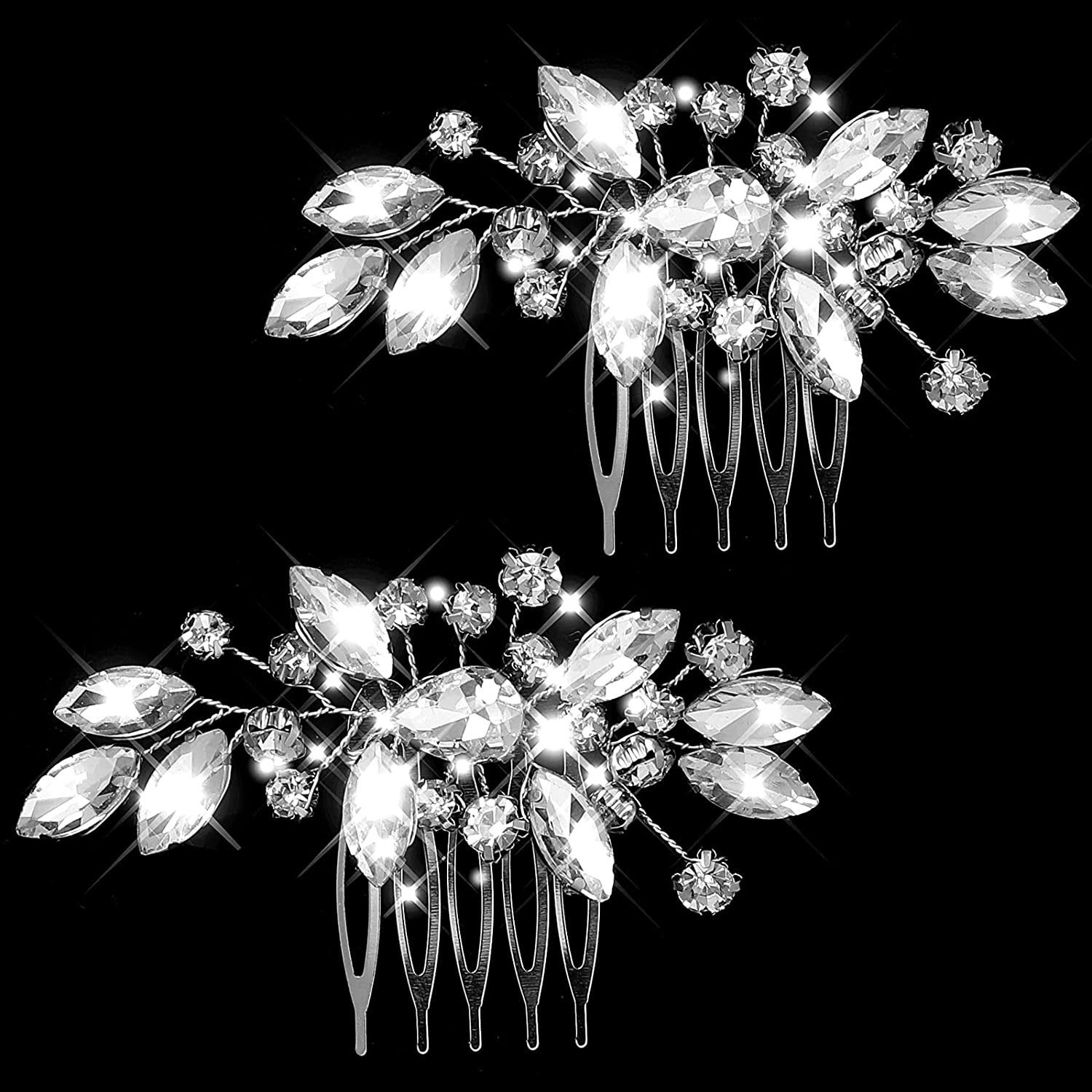 Diadem (2-tlg) Strass-Braut-Seitenkämme, silberne WaKuKa 2er-Pack Braut-Tiara