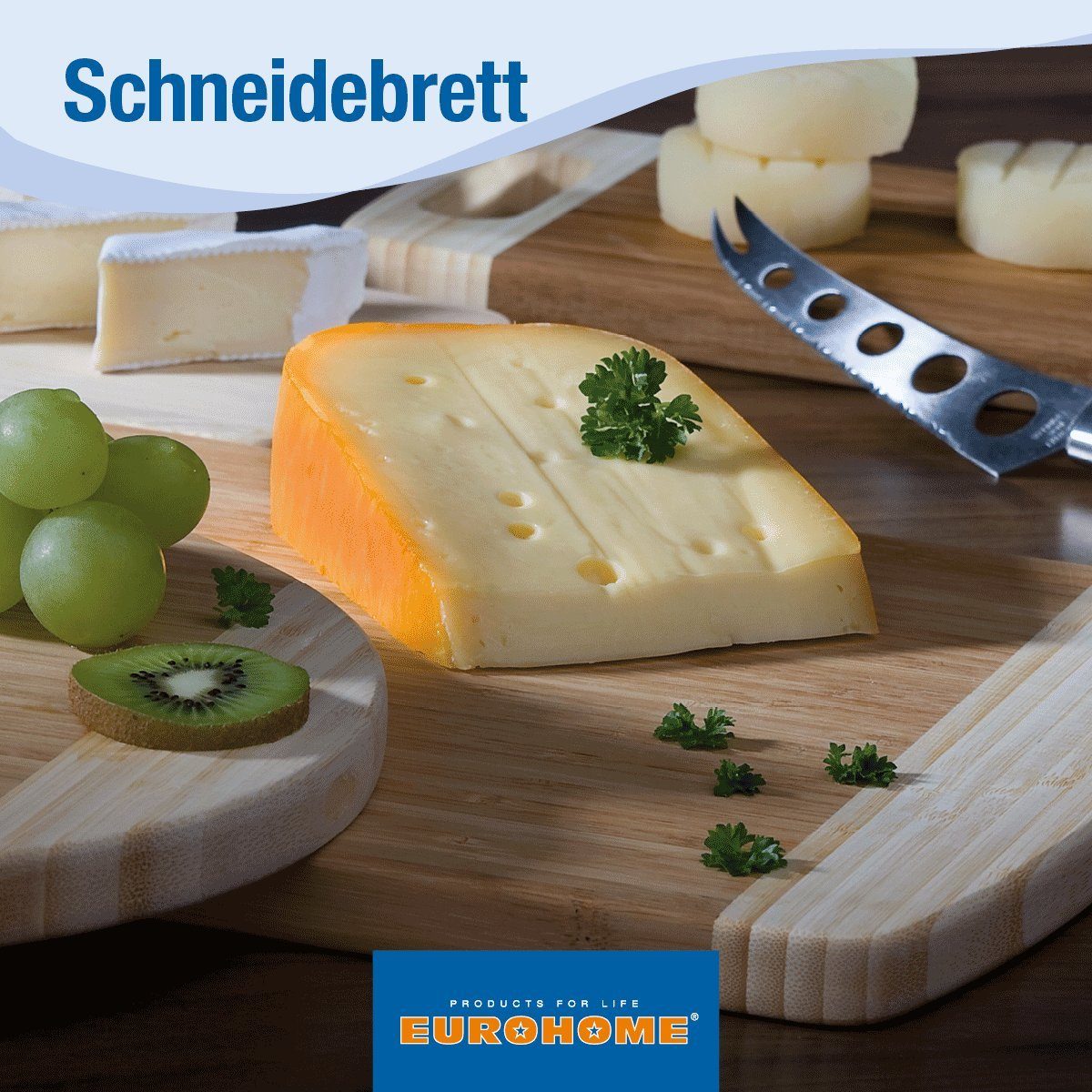 Brotzeitbrett Kunststoff, Schneidebrett (Frühstücksbrett cm), Frühstücksbrettchen mit 19 29 Servierbrett praktischem x Griff, EUROHOME Brotschneidebrett