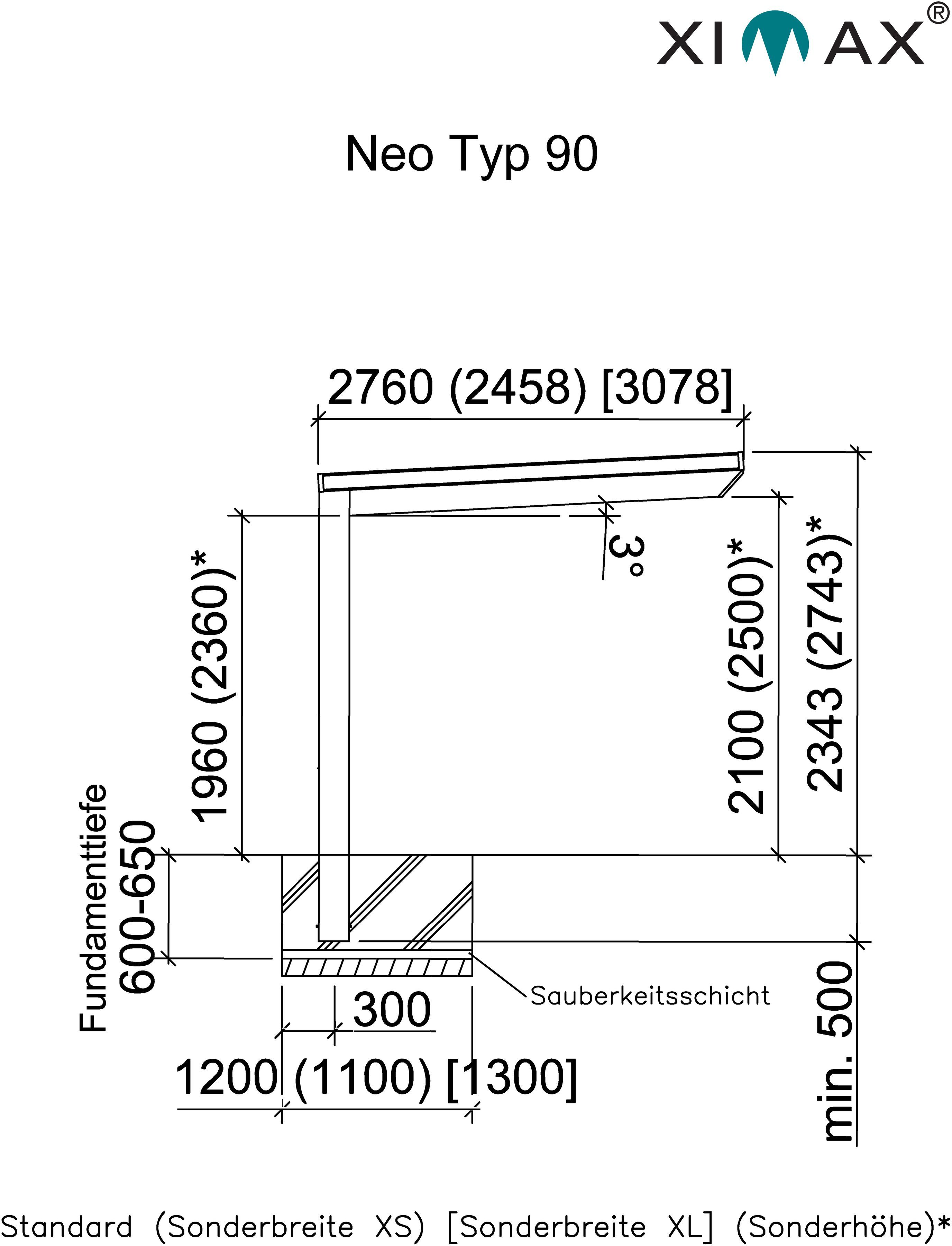 Einfahrtshöhe, 2850 Einzelcarport 90 Typ 276x495 Typ cm Ximax 236 Sonderhöhe-Edelstahl-Look, BxT: Neo Aluminium cm,