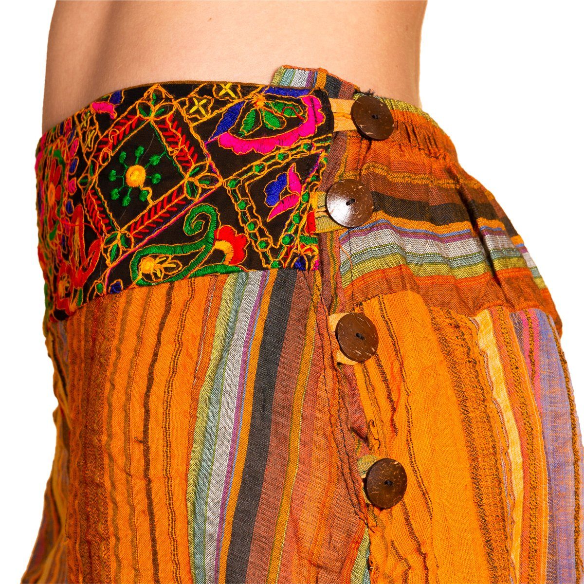 PANASIAM Haremshose Weiche Muckhose mit verziertem Bund aus 100% feinster Baumwolle Pumphose für Damen bequeme Freizeithose Pluderhose Ballonhose
